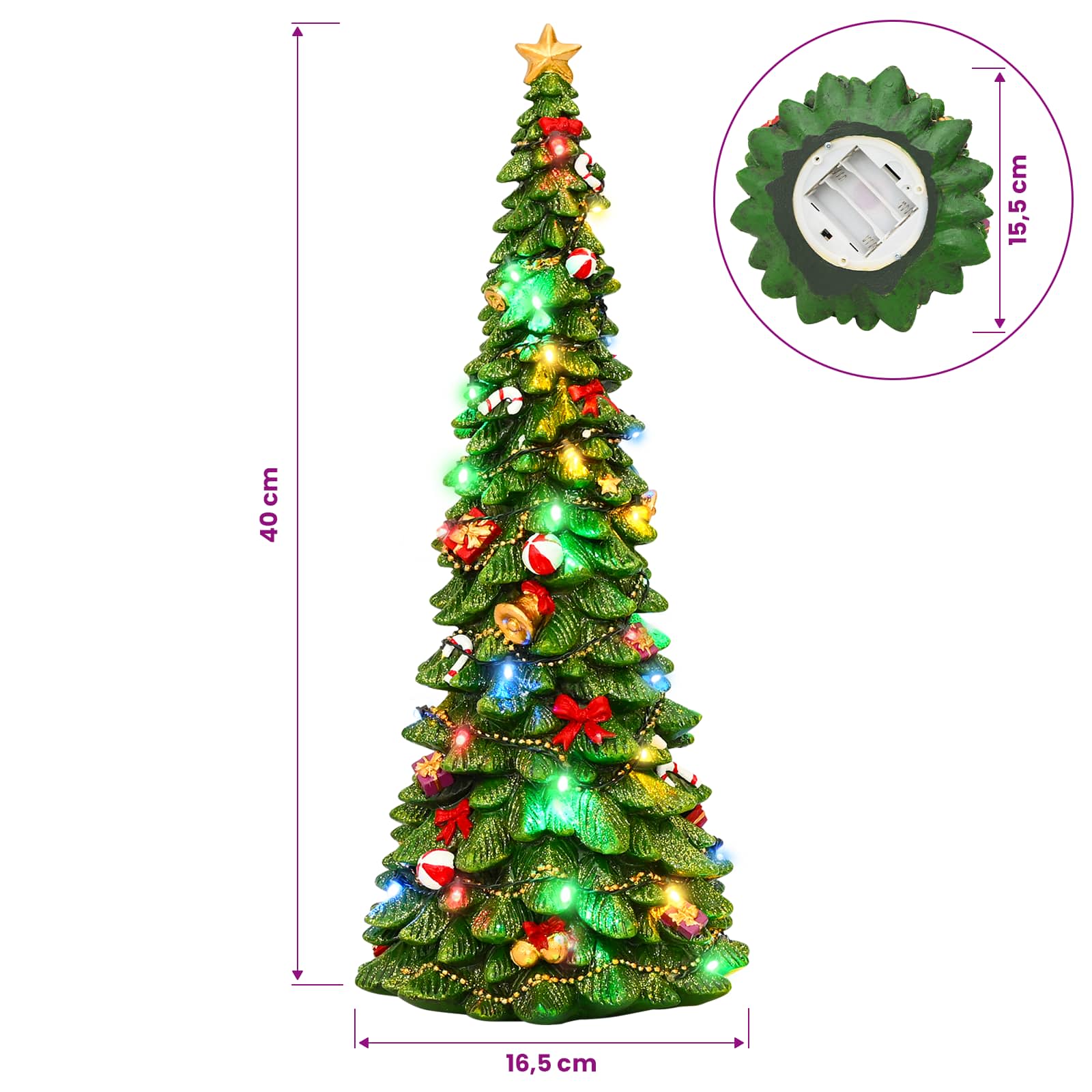 Albero di Natale con luci SALO 16,5 x 15,5 x 40 cm Resina Verde