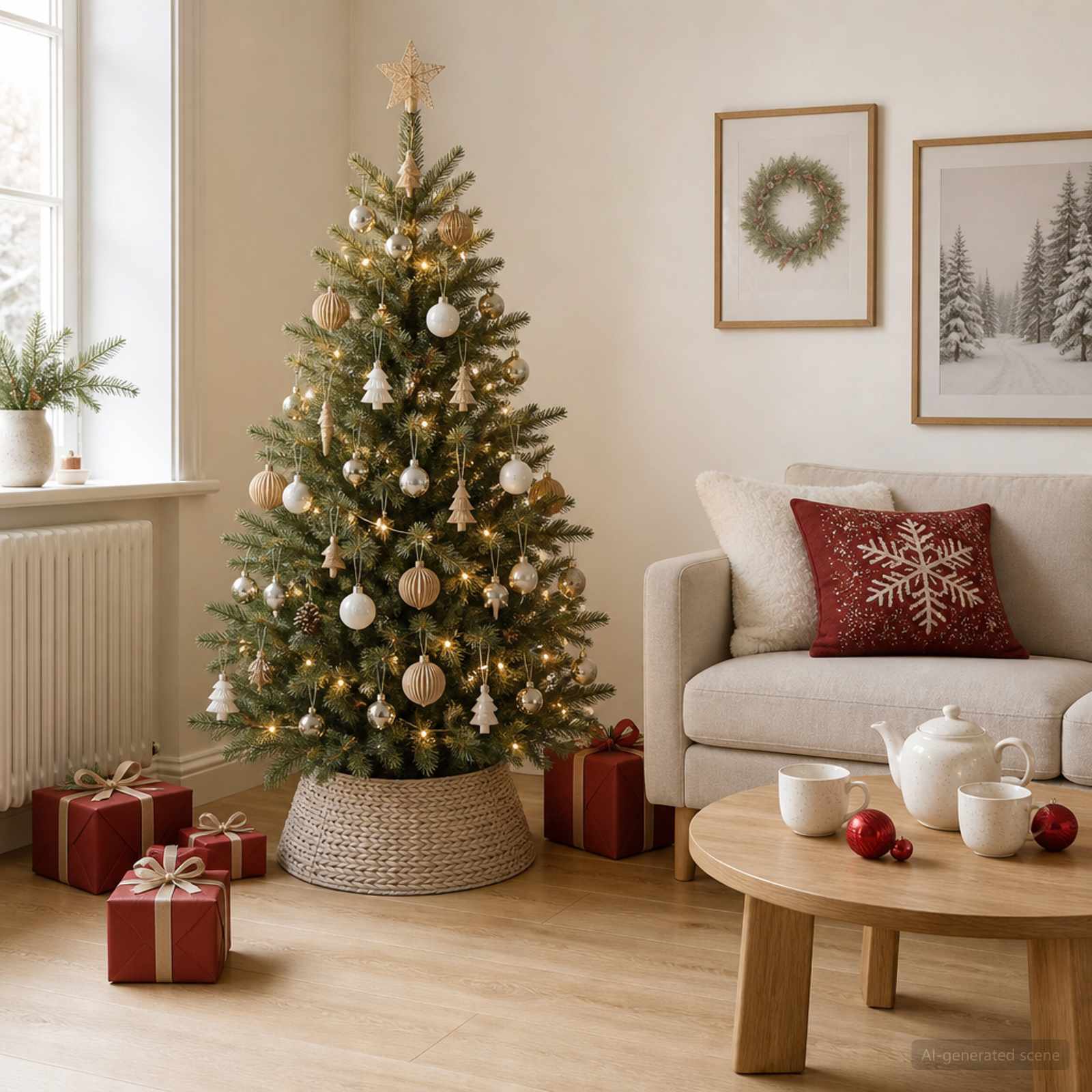Collare per Albero di Natale Rotondo Bianco Ø 45 x 22 cm