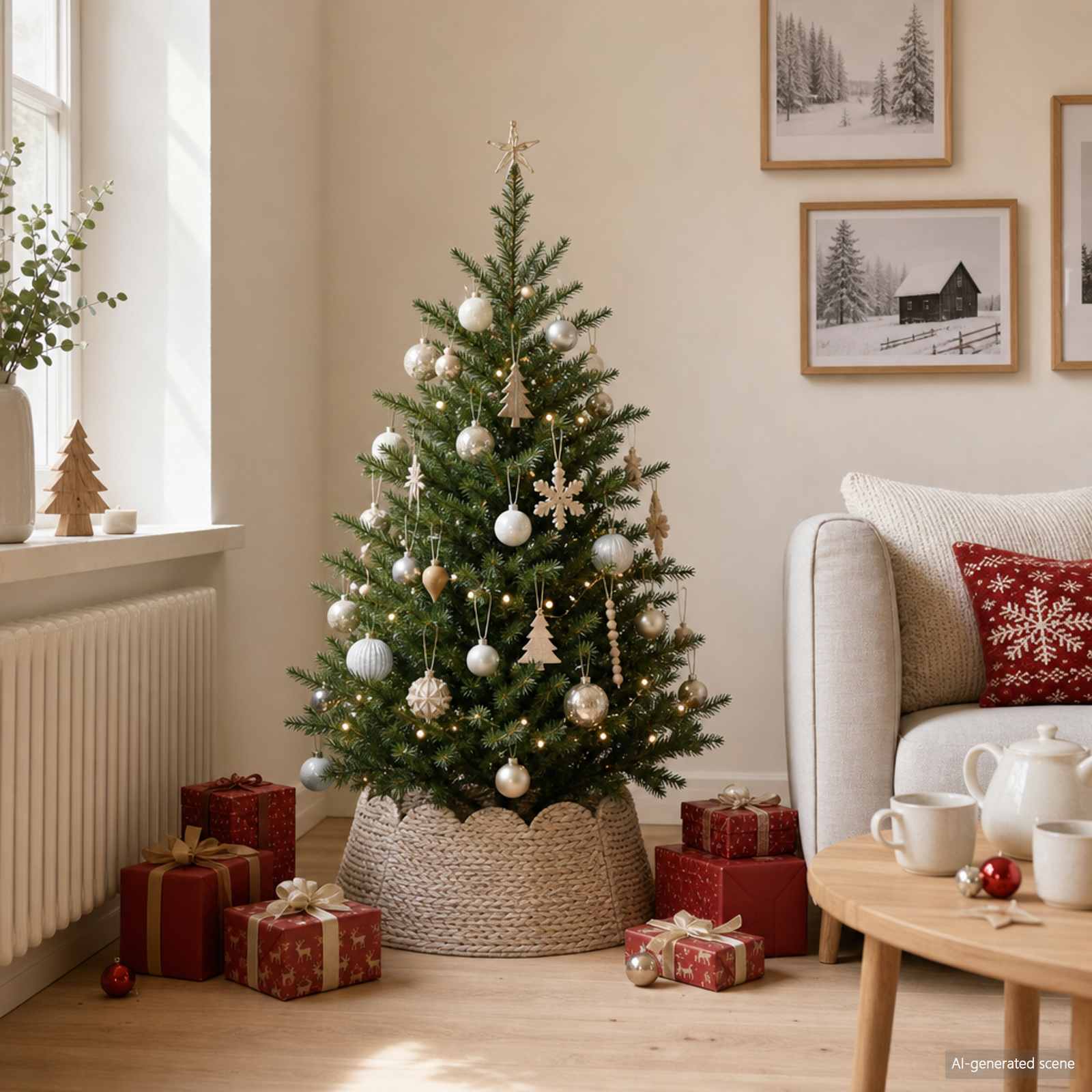 Collare per Albero di Natale Rotondo Bianco Ø 45 x 22 cm