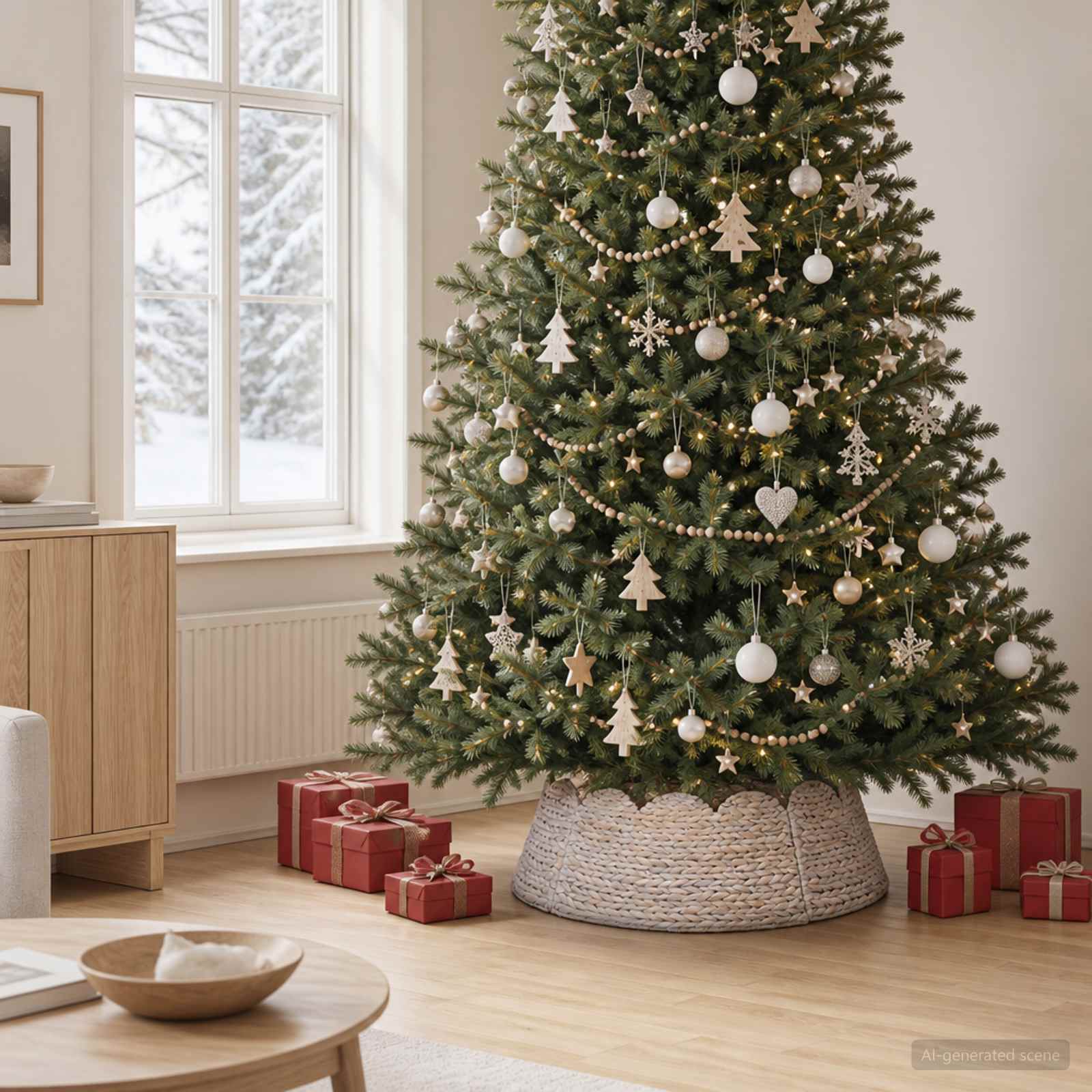 Collare per Albero di Natale Rotondo Bianco Ø 90 x 28 cm