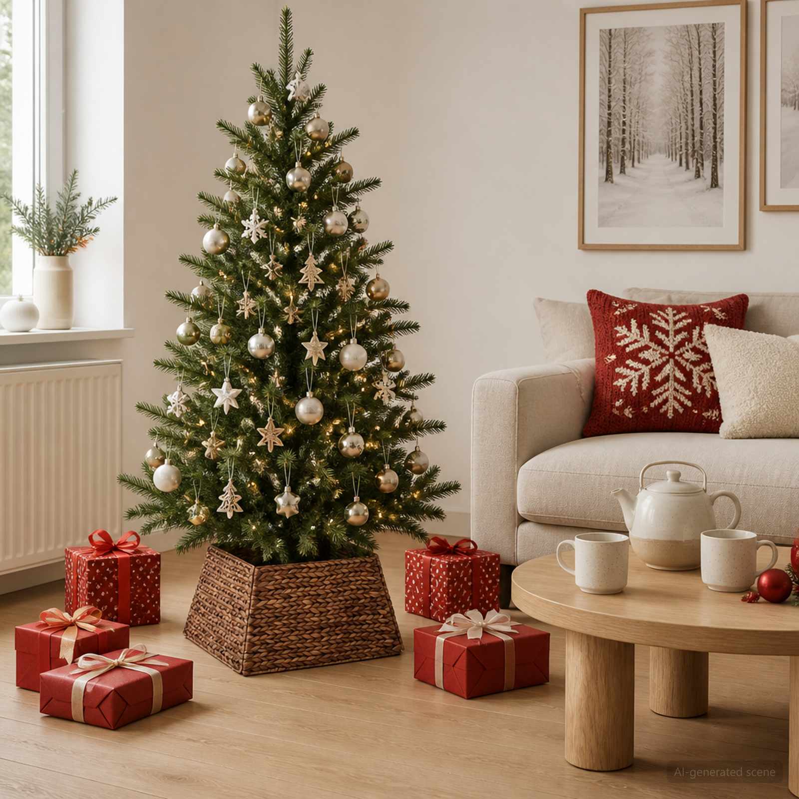 Collare per Albero di Natale Quadrato Marrone 50 x 50 x 25 cm
