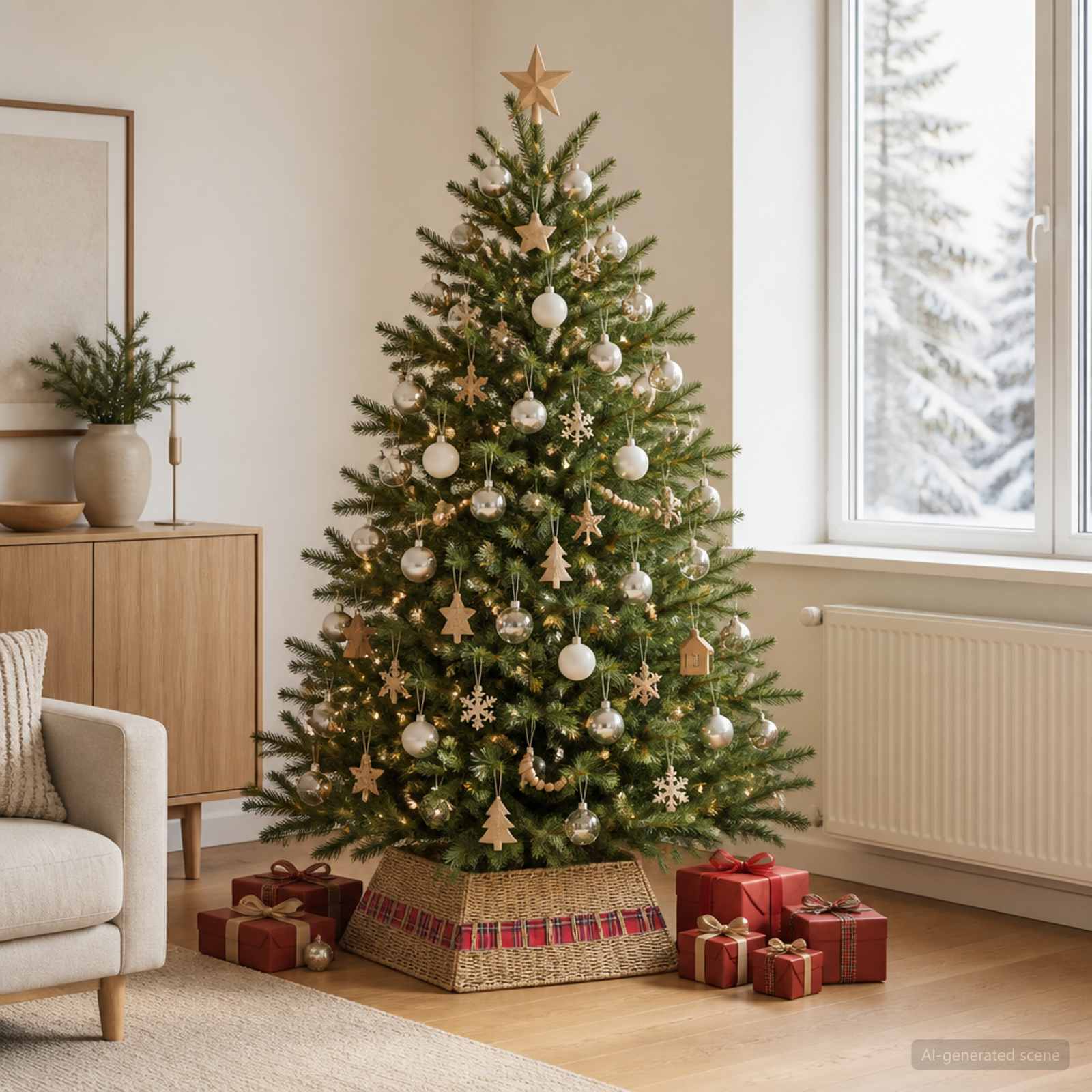 Collare per Albero di Natale Quadrato Naturale 60 x 60 x 28 cm