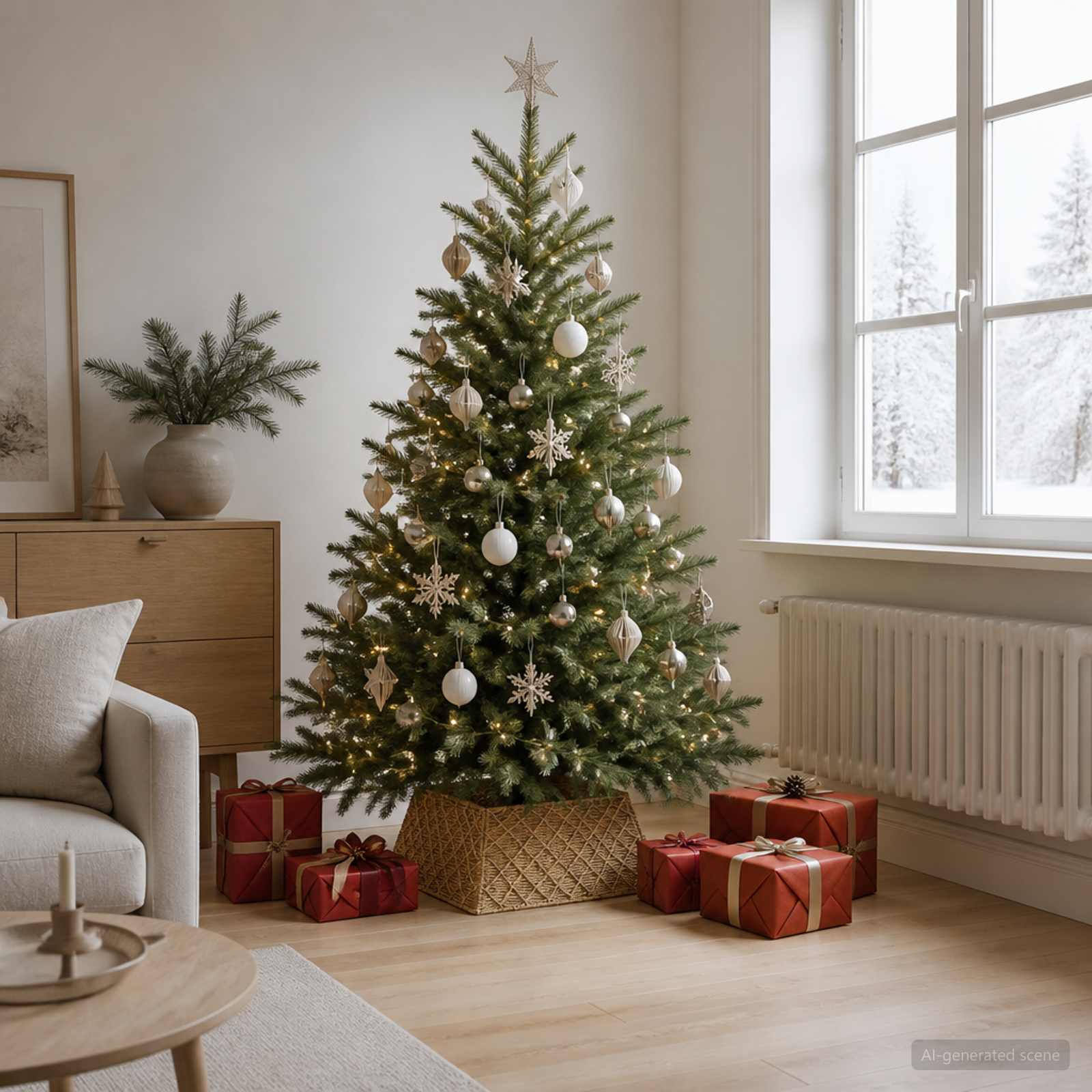 Collare per Albero di Natale Quadrato Naturale 60 x 60 x 28 cm