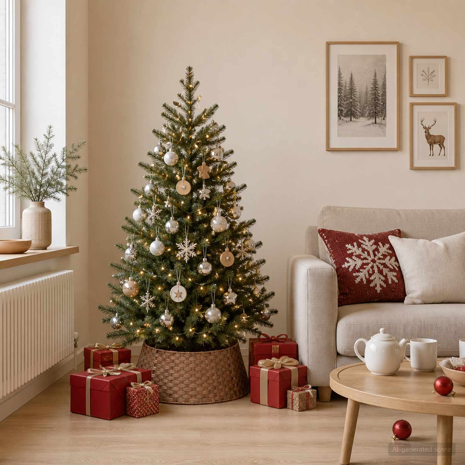 Collare per Albero di Natale Rotondo Marrone Chiaro polyrattan