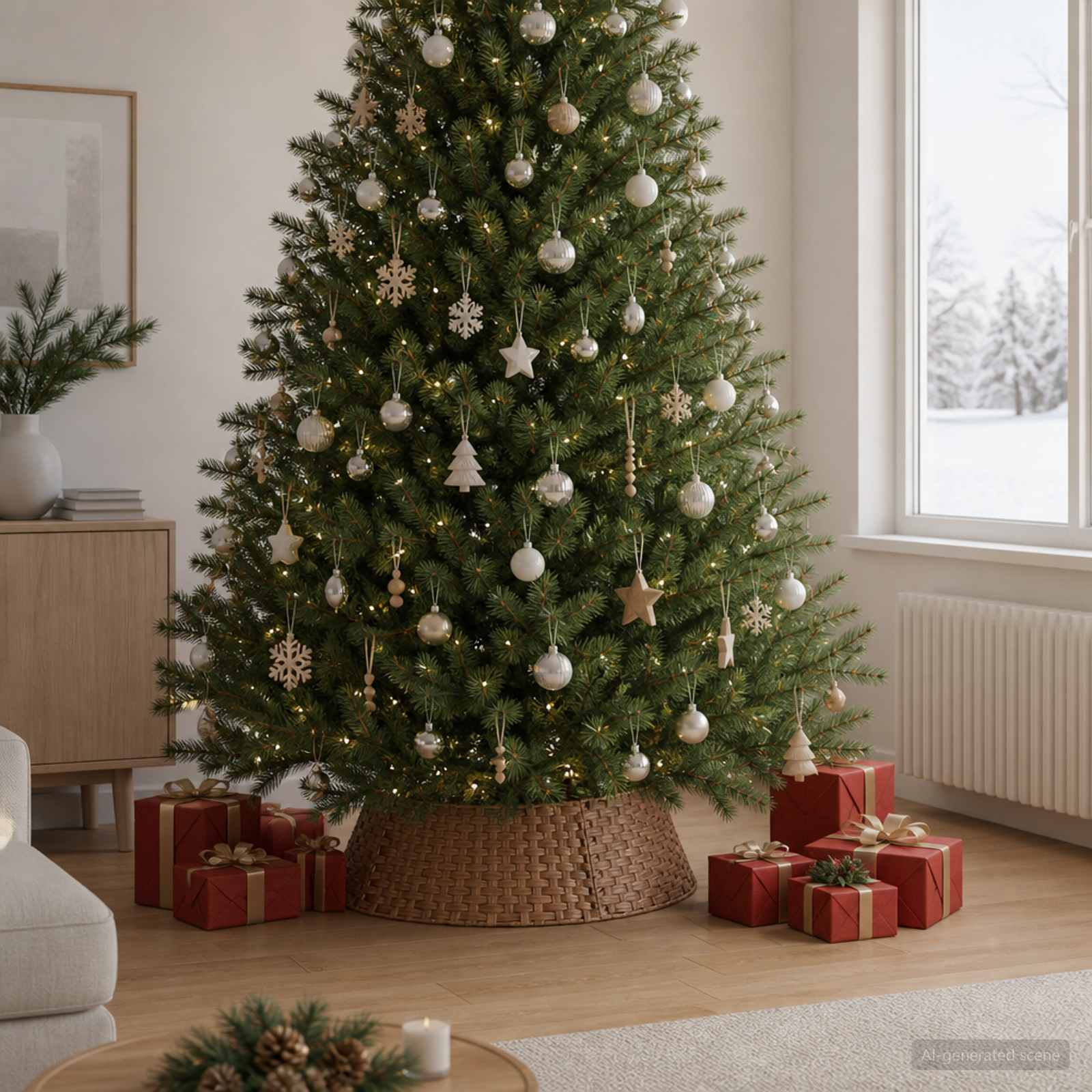 Collare per Albero di Natale Rotondo Marrone Chiaro polyrattan