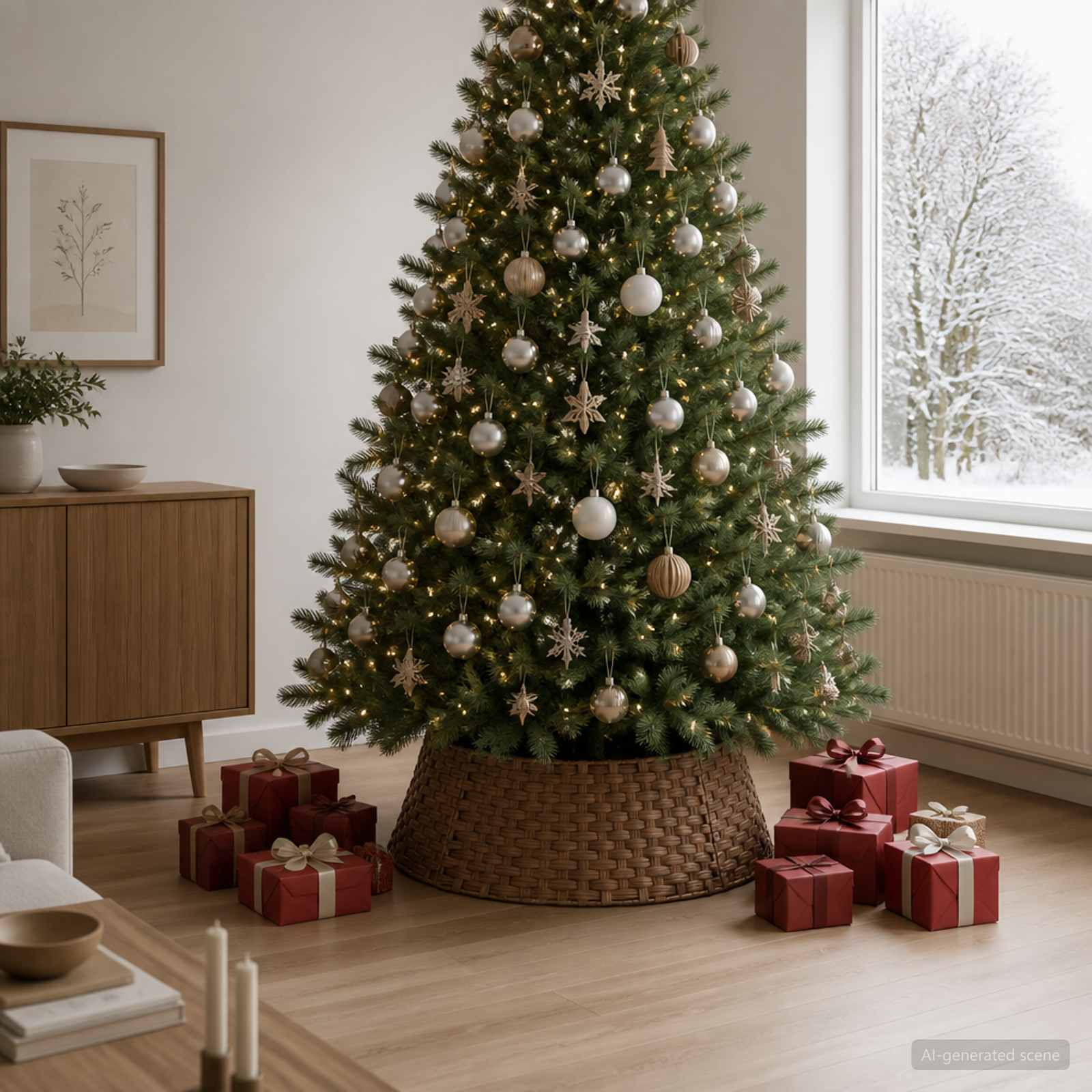 Collare per Albero di Natale Rotondo Marrone Chiaro polyrattan