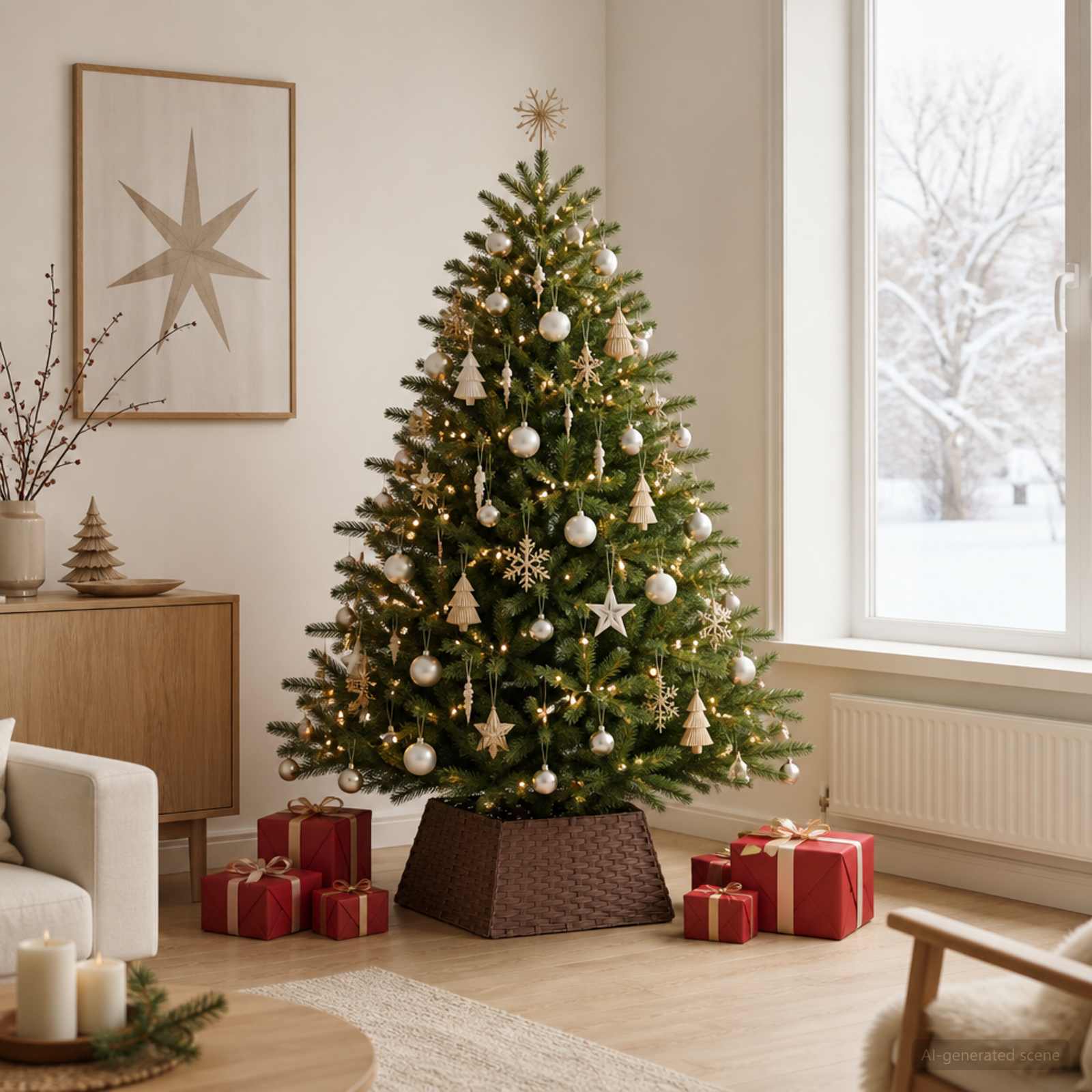 Collare per Albero di Natale Quadrato Marrone Scuro polyrattan