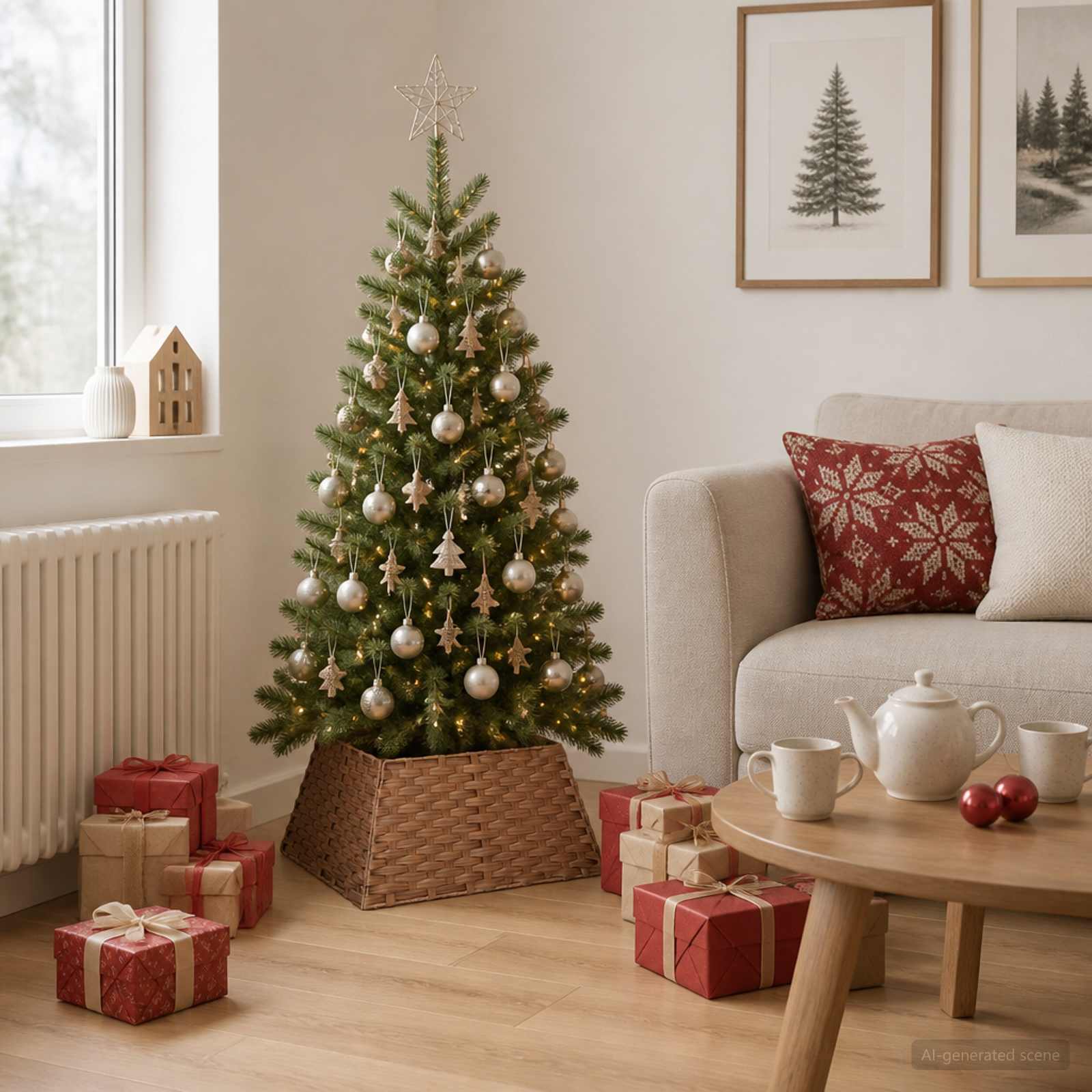 Collare per Albero di Natale Quadrato Marrone Chiaro polyrattan