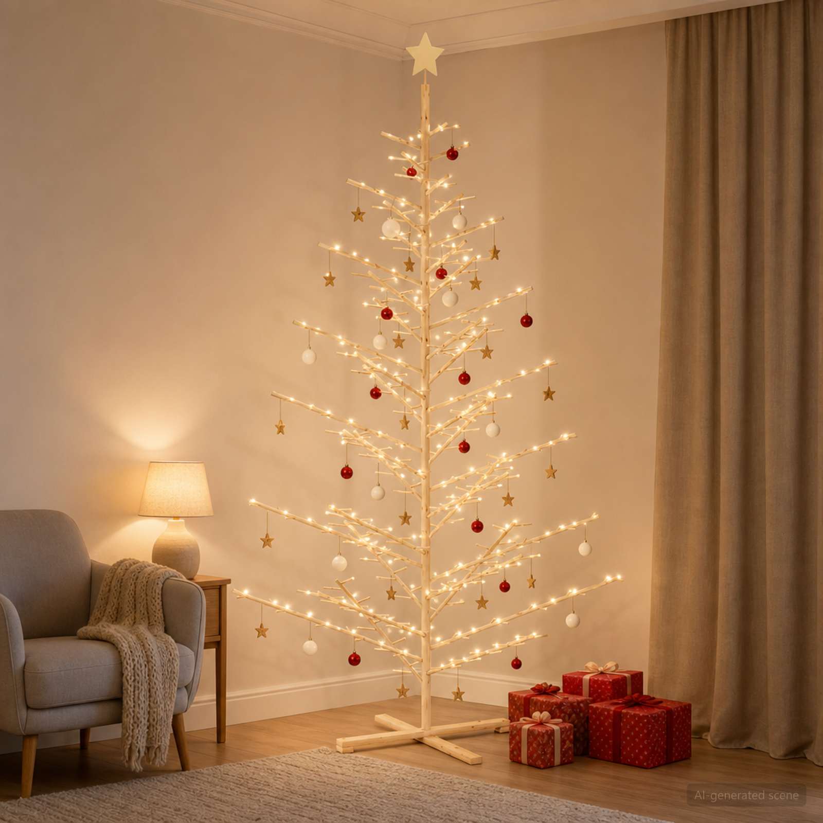 Albero di Natale in legno KOTKA 240 cm Legno Massello di Pino