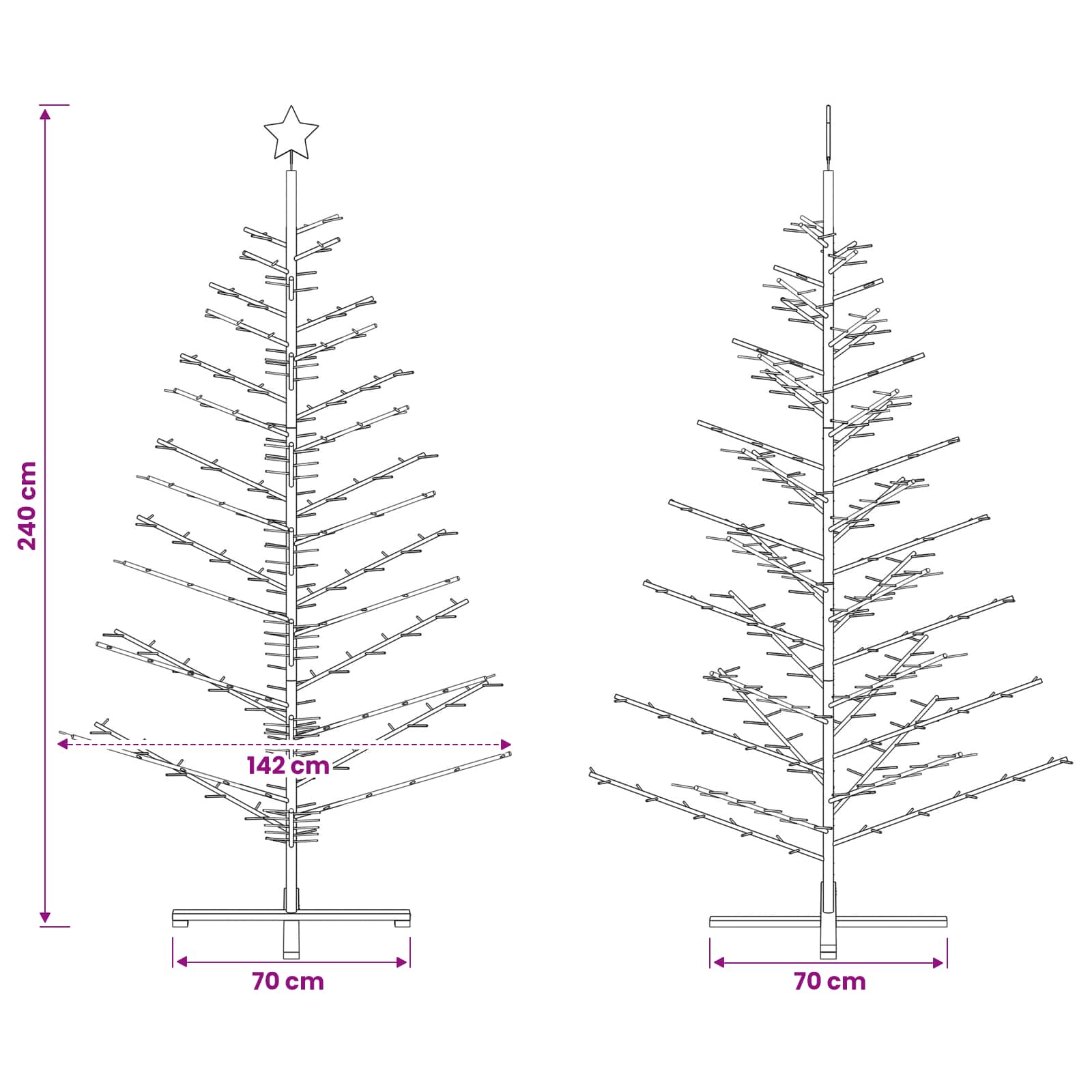 Albero di Natale in legno KOTKA 240 cm Legno Massello di Pino
