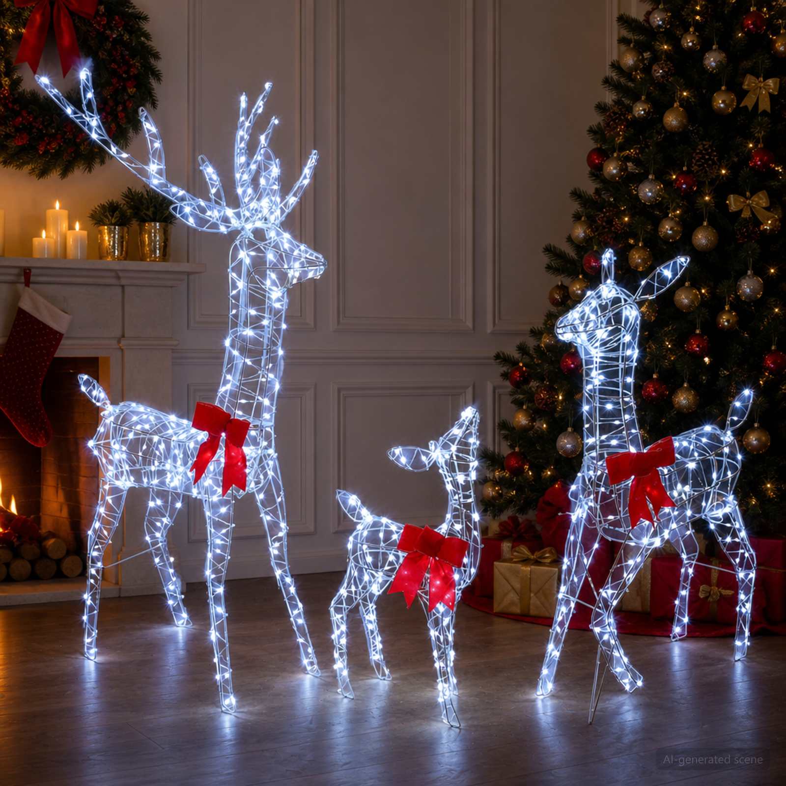 Famiglia di renne natalizie LED 700 LED Bianco 70 x 26 x 128 cm