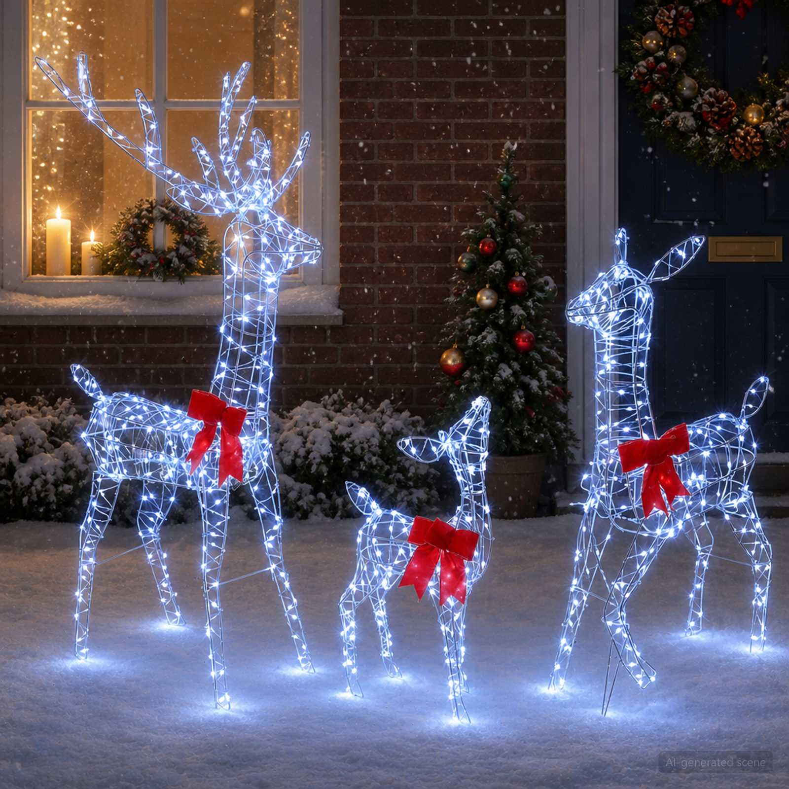 Famiglia di renne natalizie LED 700 LED Bianco 70 x 26 x 128 cm