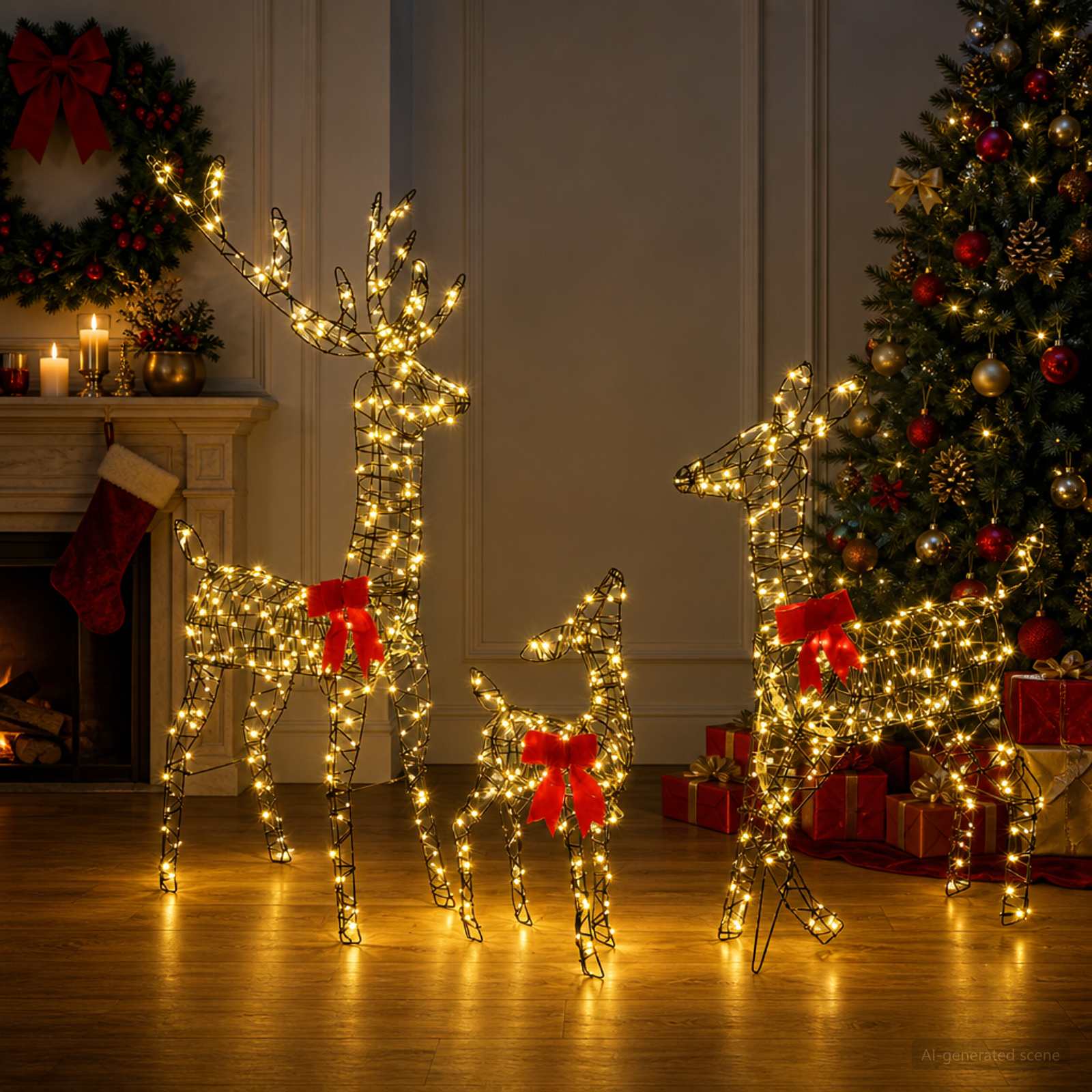 Famiglia di renne natalizie LED 700 LED Bianco caldo