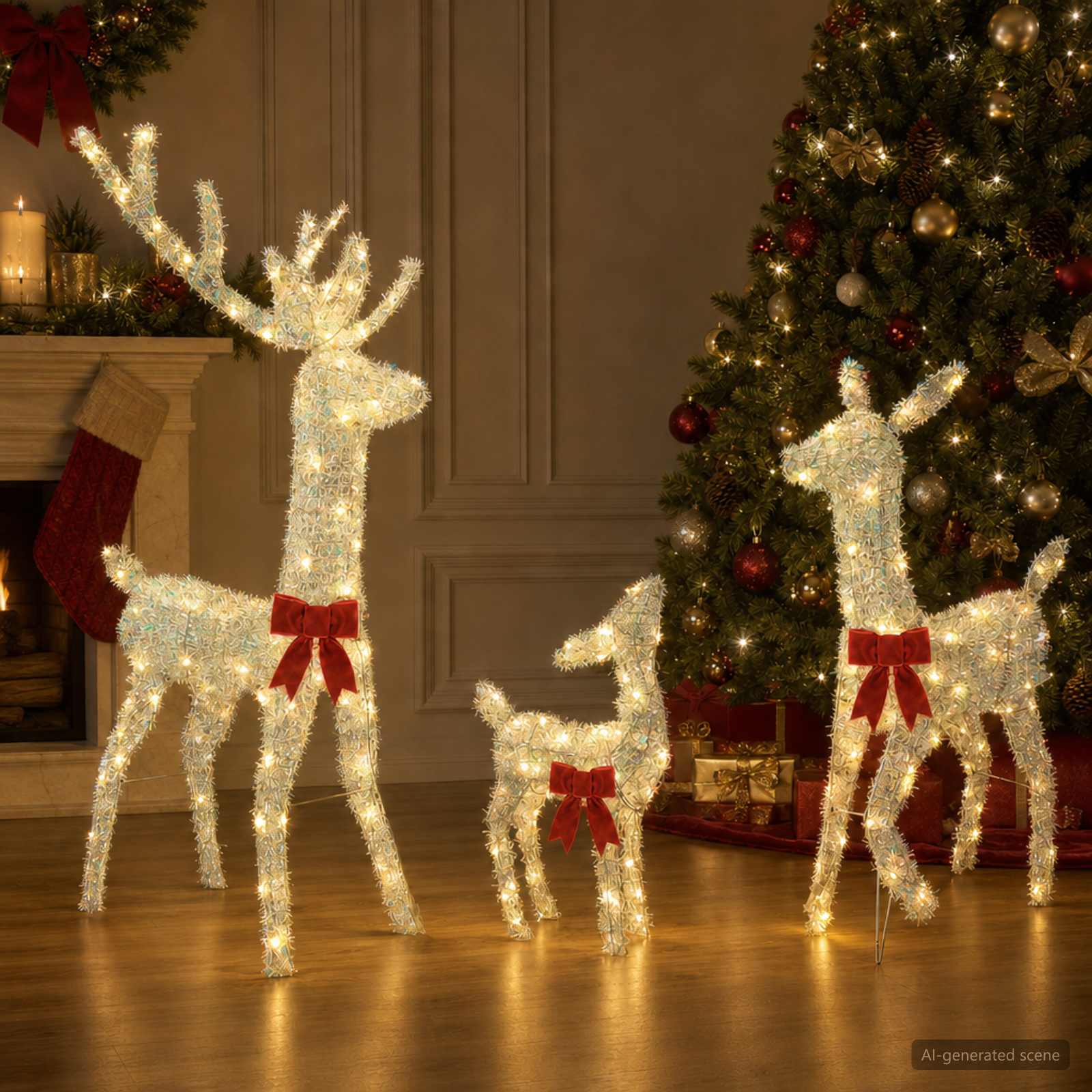 Famiglia di renne natalizie LED 300 LED Bianco caldo