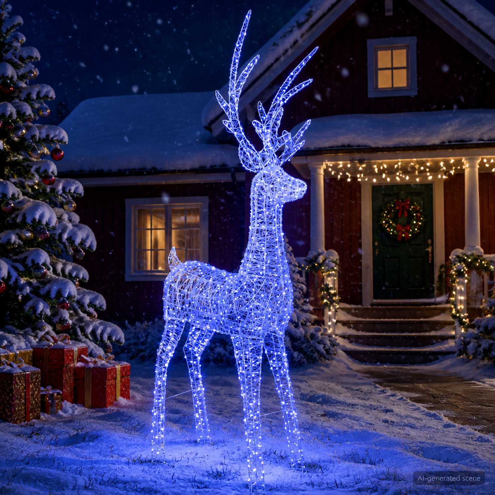 Renna di Natale luminosa a LED 1000 LED Blu 122 x 56 x 270 cm