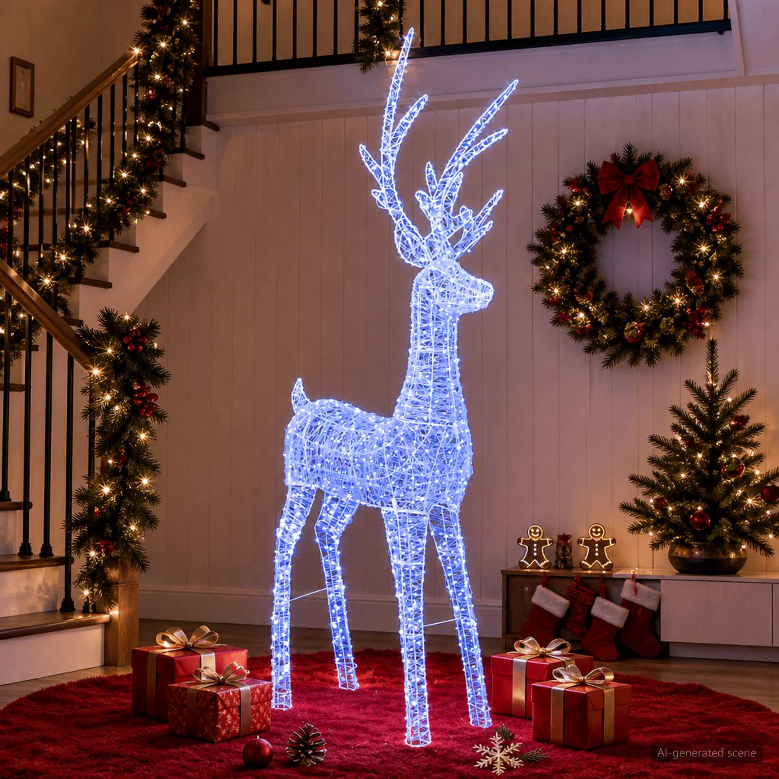 Renna di Natale luminosa a LED 1000 LED Blu 122 x 56 x 270 cm