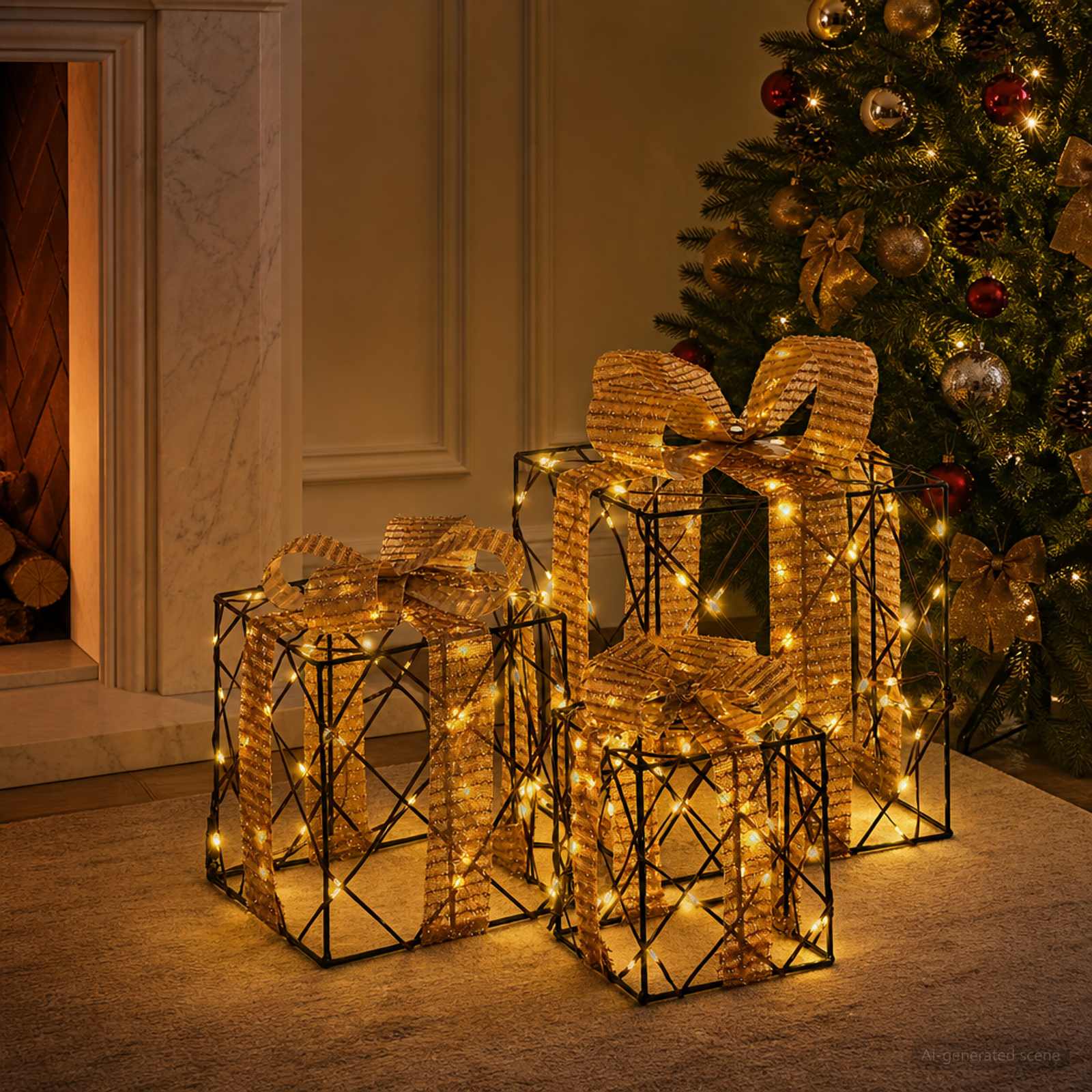 Scatola regalo di Natale illuminata 3 pz 150 LED Bianco caldo