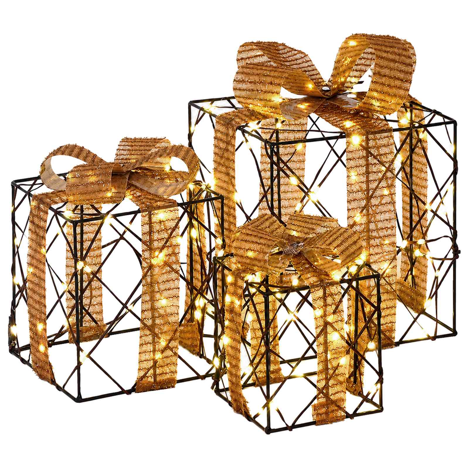 Scatola regalo di Natale illuminata 3 pz 150 LED Bianco caldo