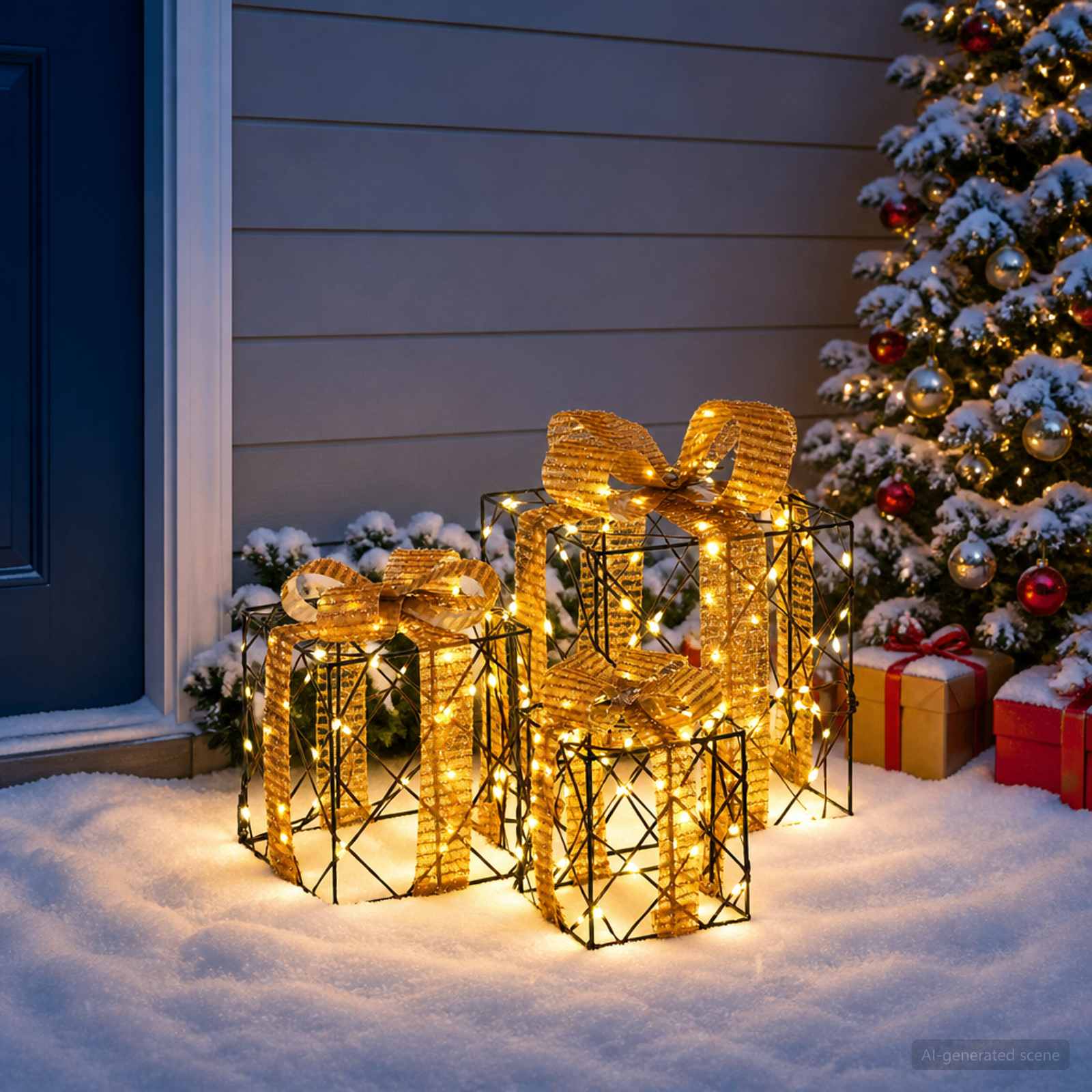 Scatola regalo di Natale illuminata 3 pz 150 LED Bianco caldo