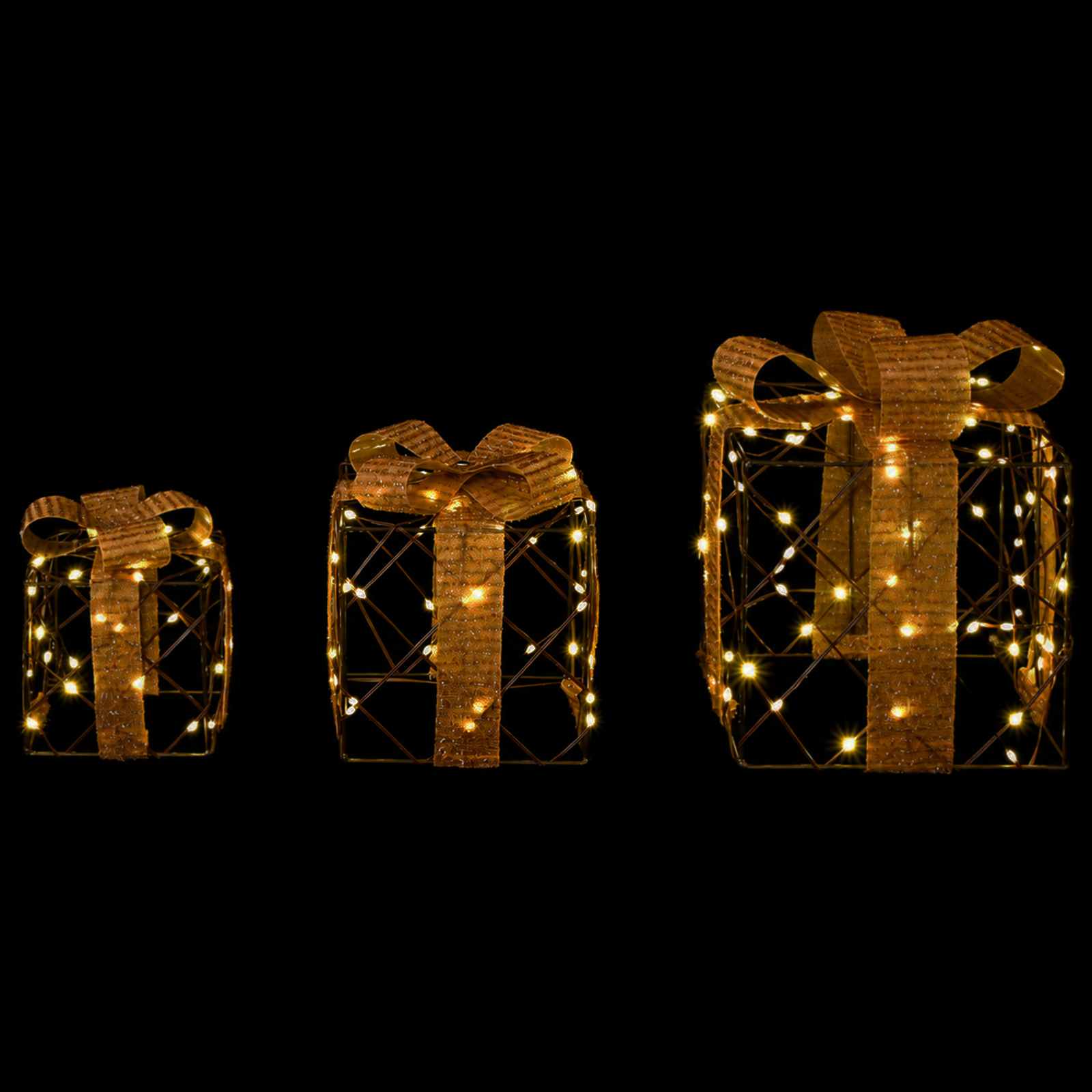 Scatola regalo di Natale illuminata 3 pz 150 LED Bianco caldo