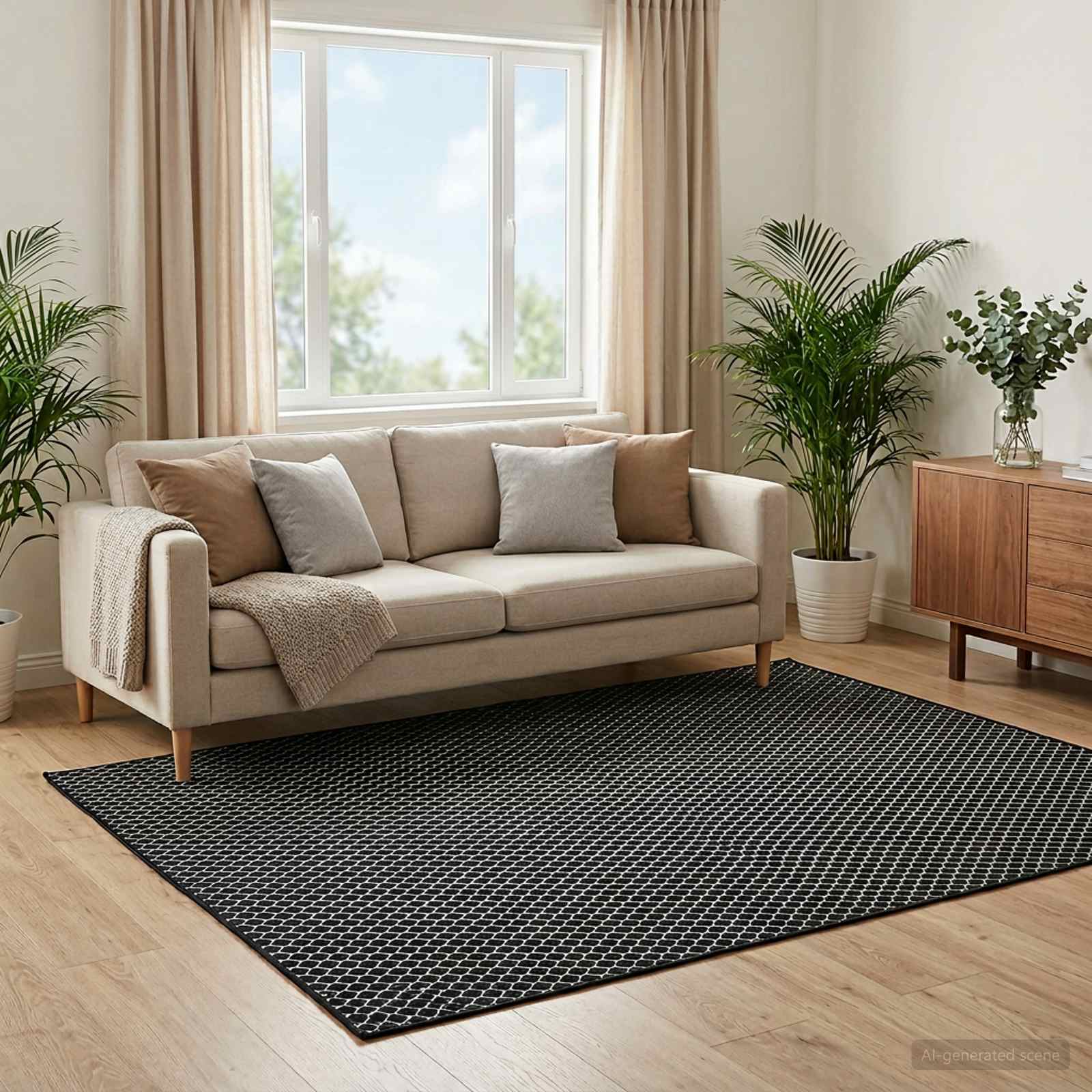 Tappeto ORIZ Motivo a rete nero 240 x 340 cm 100% Poliestere