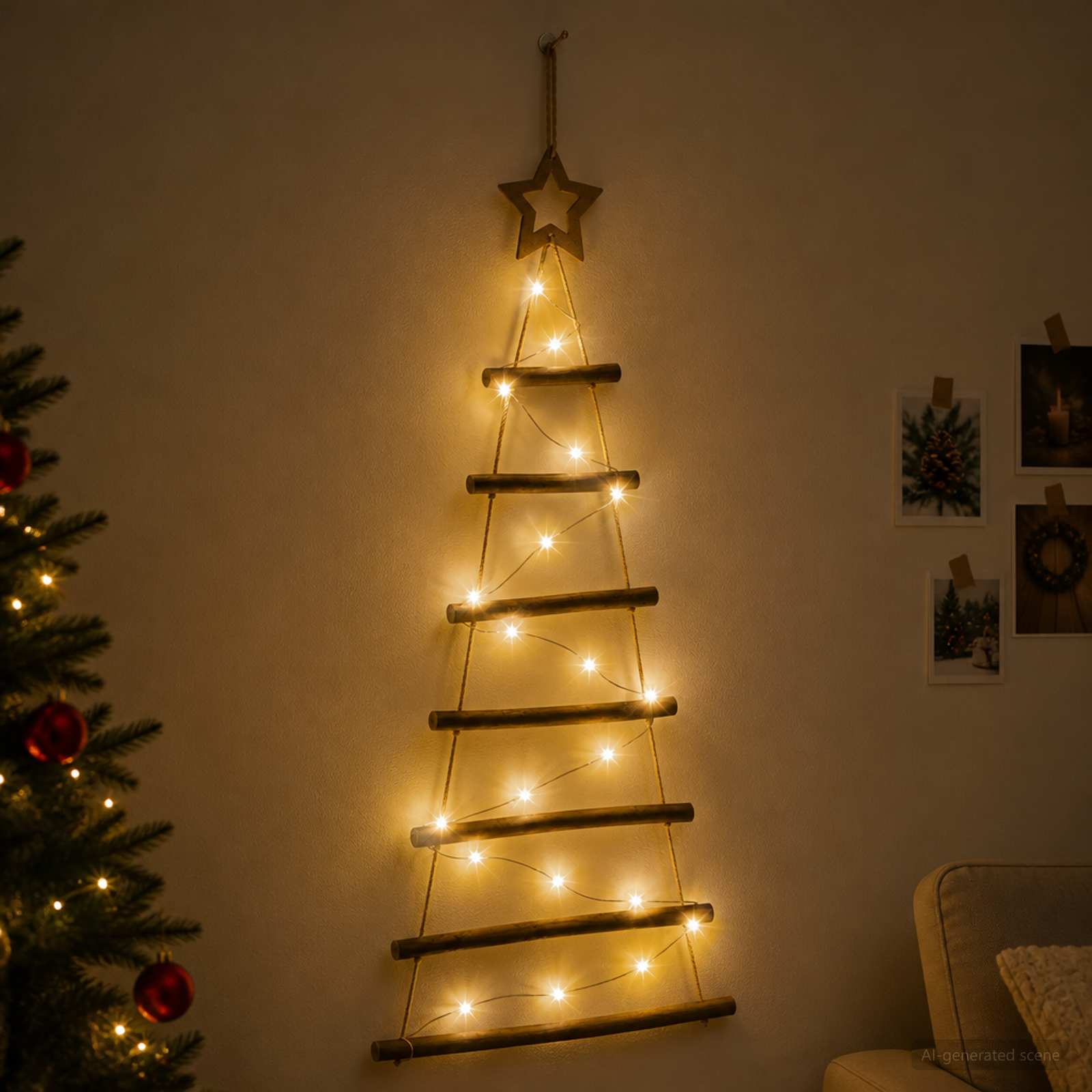 Albero di Natale appeso 90 cm 30 LED Bianco caldo