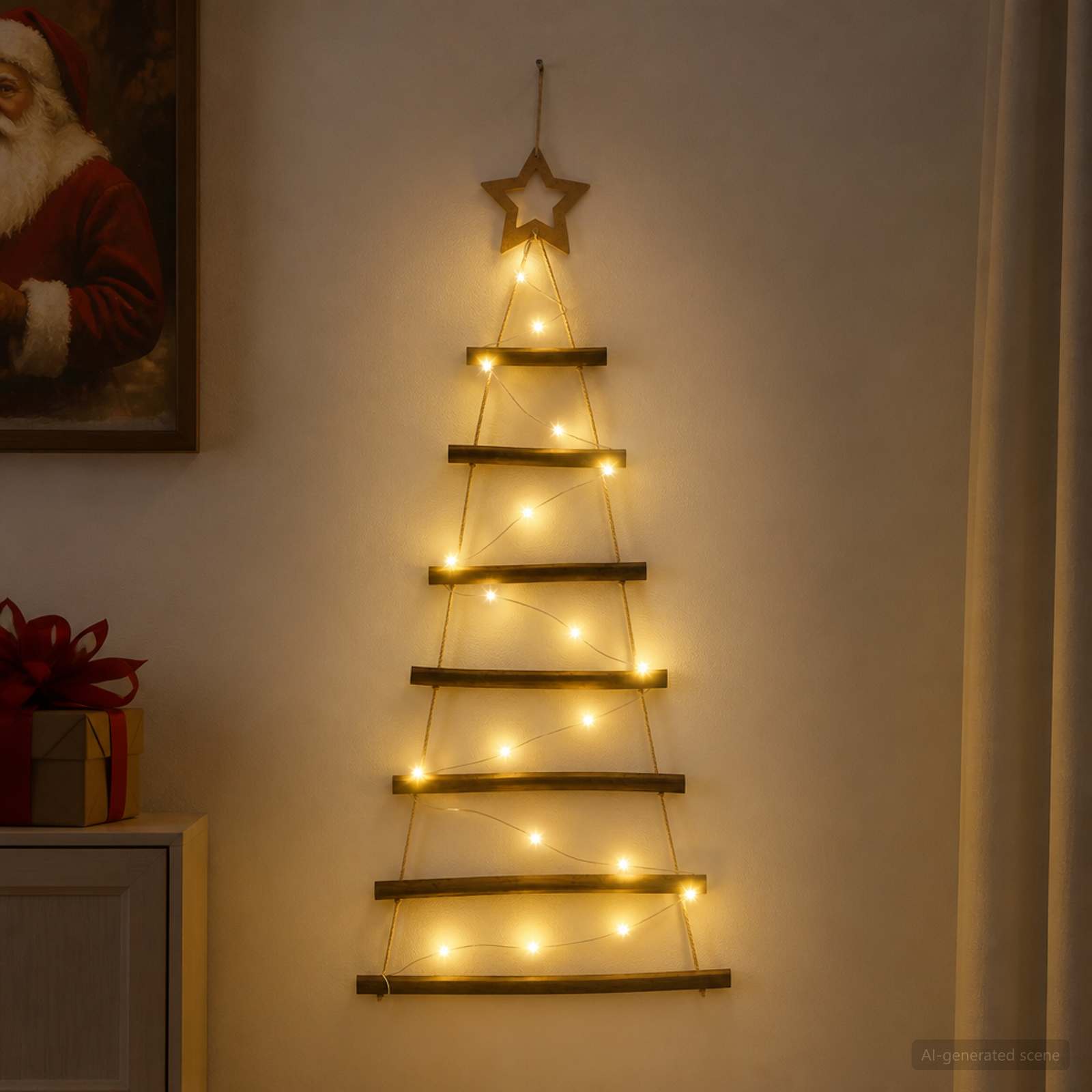 Albero di Natale appeso 90 cm 30 LED Bianco caldo