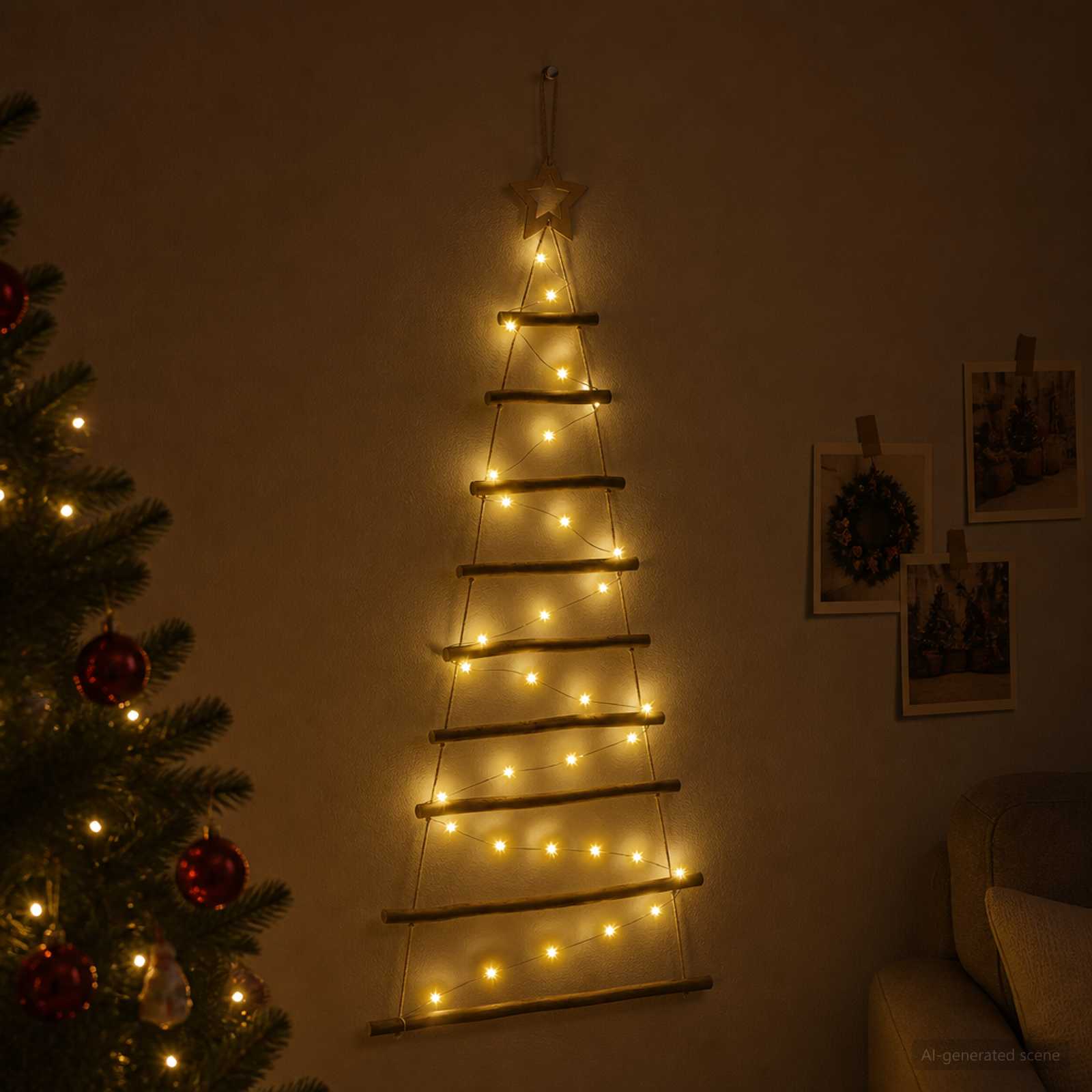 Albero di Natale appeso 120 cm 50 LED Bianco caldo