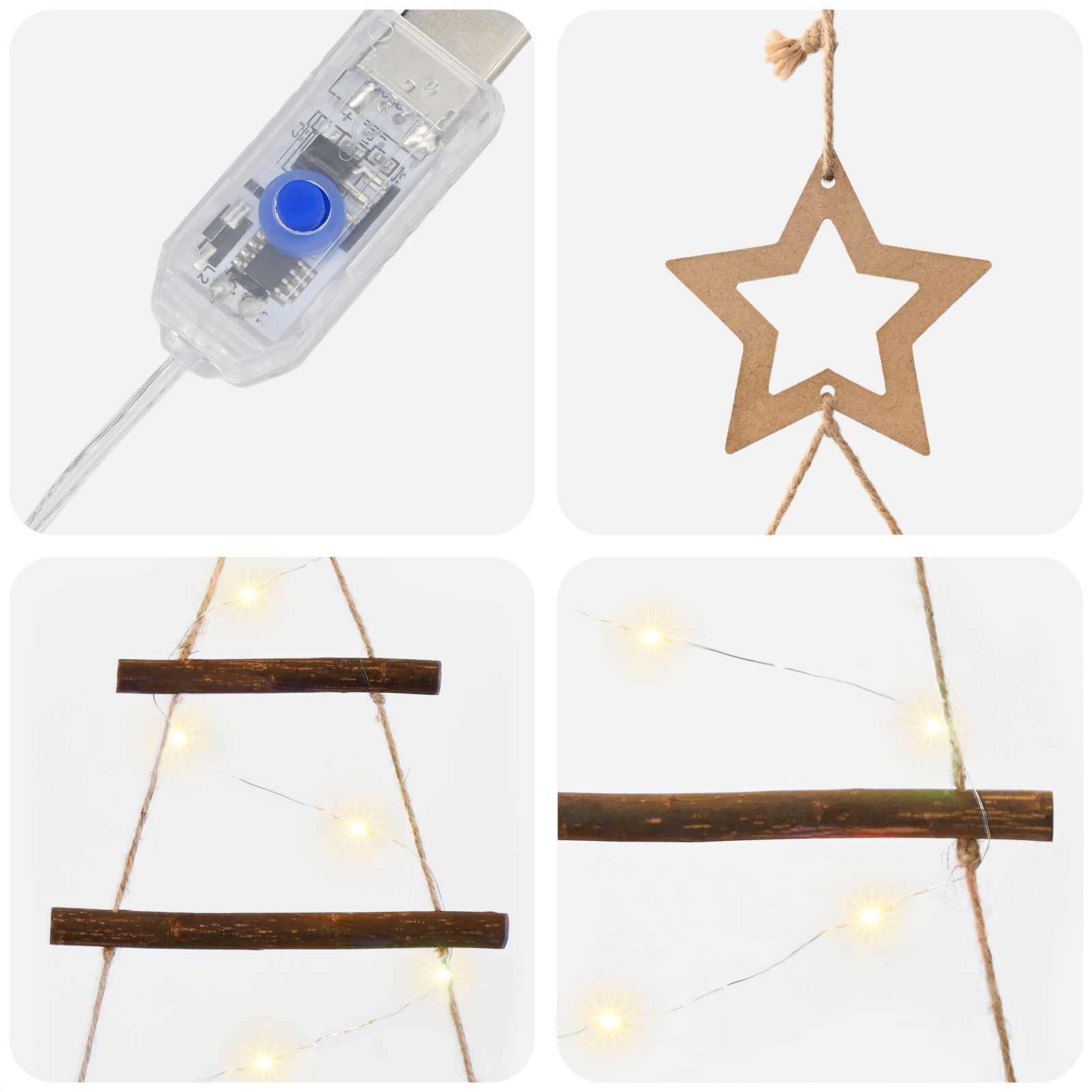 Albero di Natale appeso 120 cm 50 LED Bianco caldo
