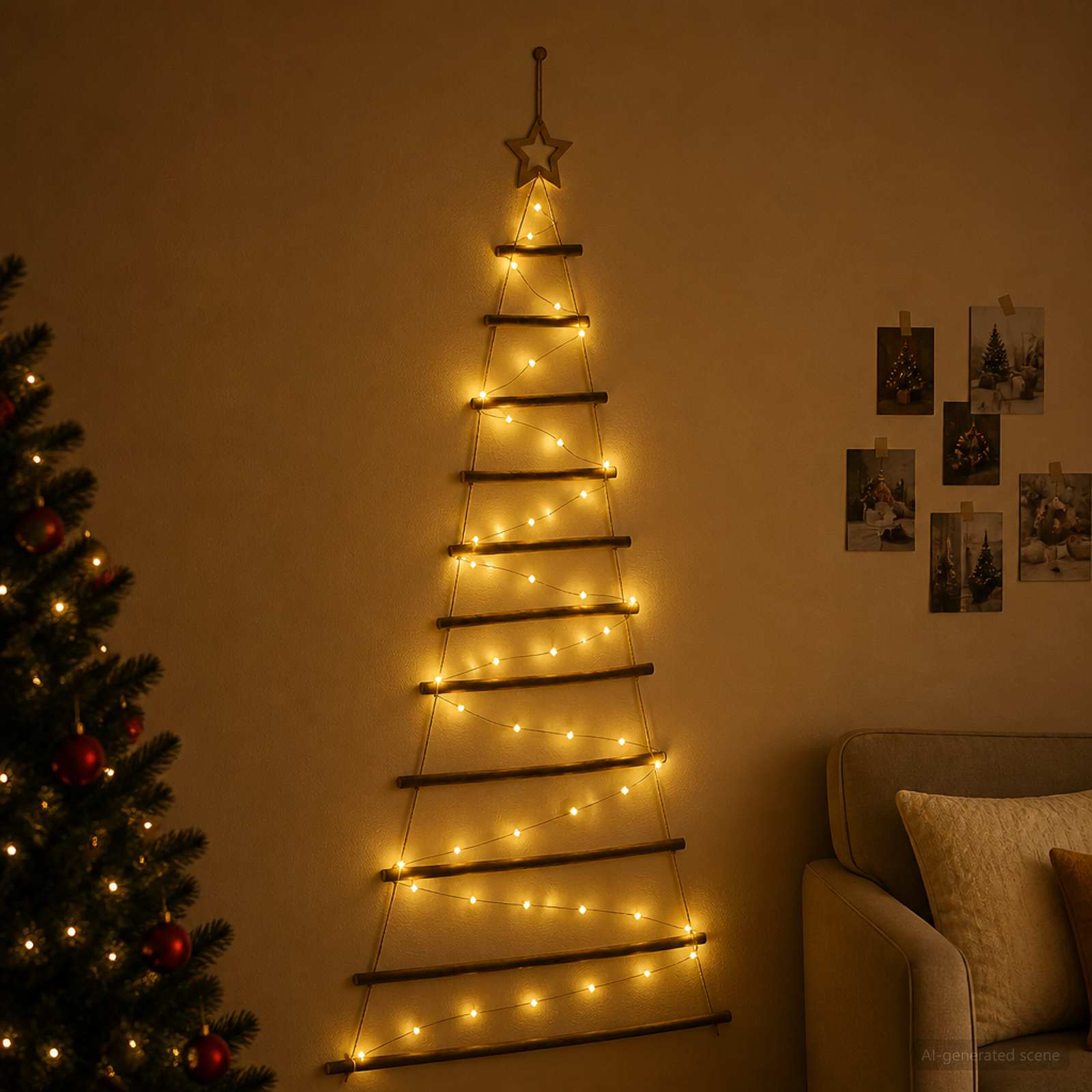 Albero di Natale appeso 150 cm 80 LED Bianco caldo