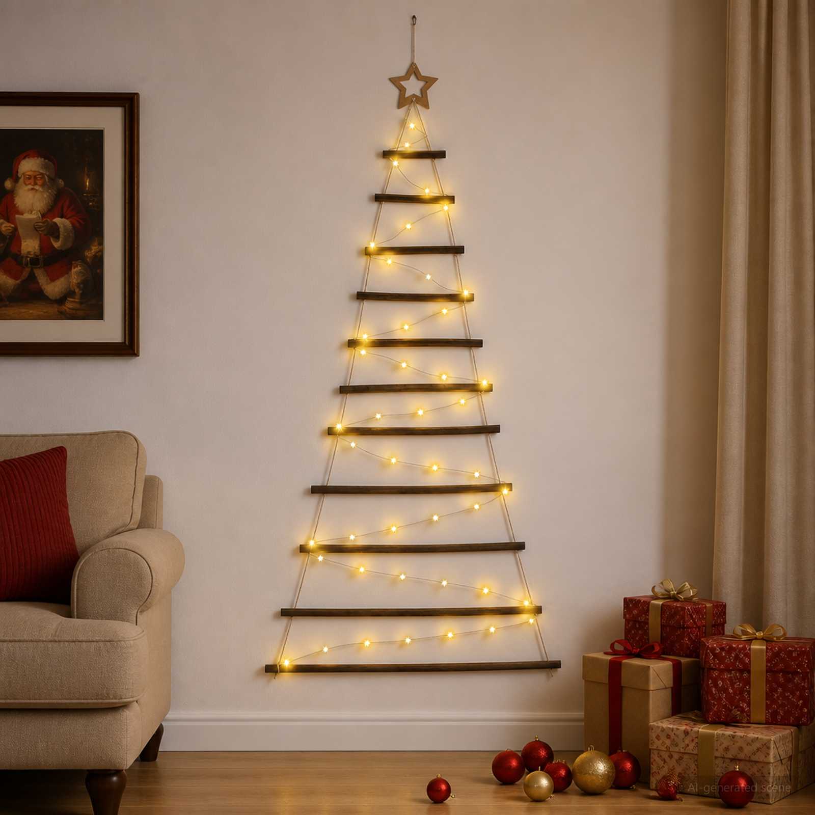 Albero di Natale appeso 150 cm 80 LED Bianco caldo