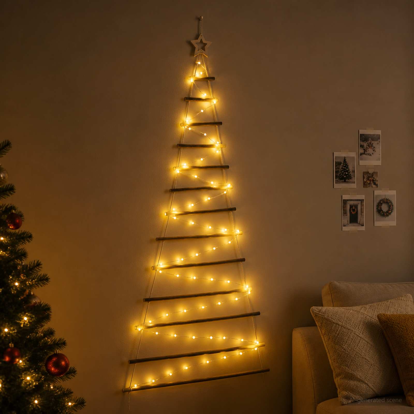 Albero di Natale appeso 180 cm 100 LED Bianco caldo