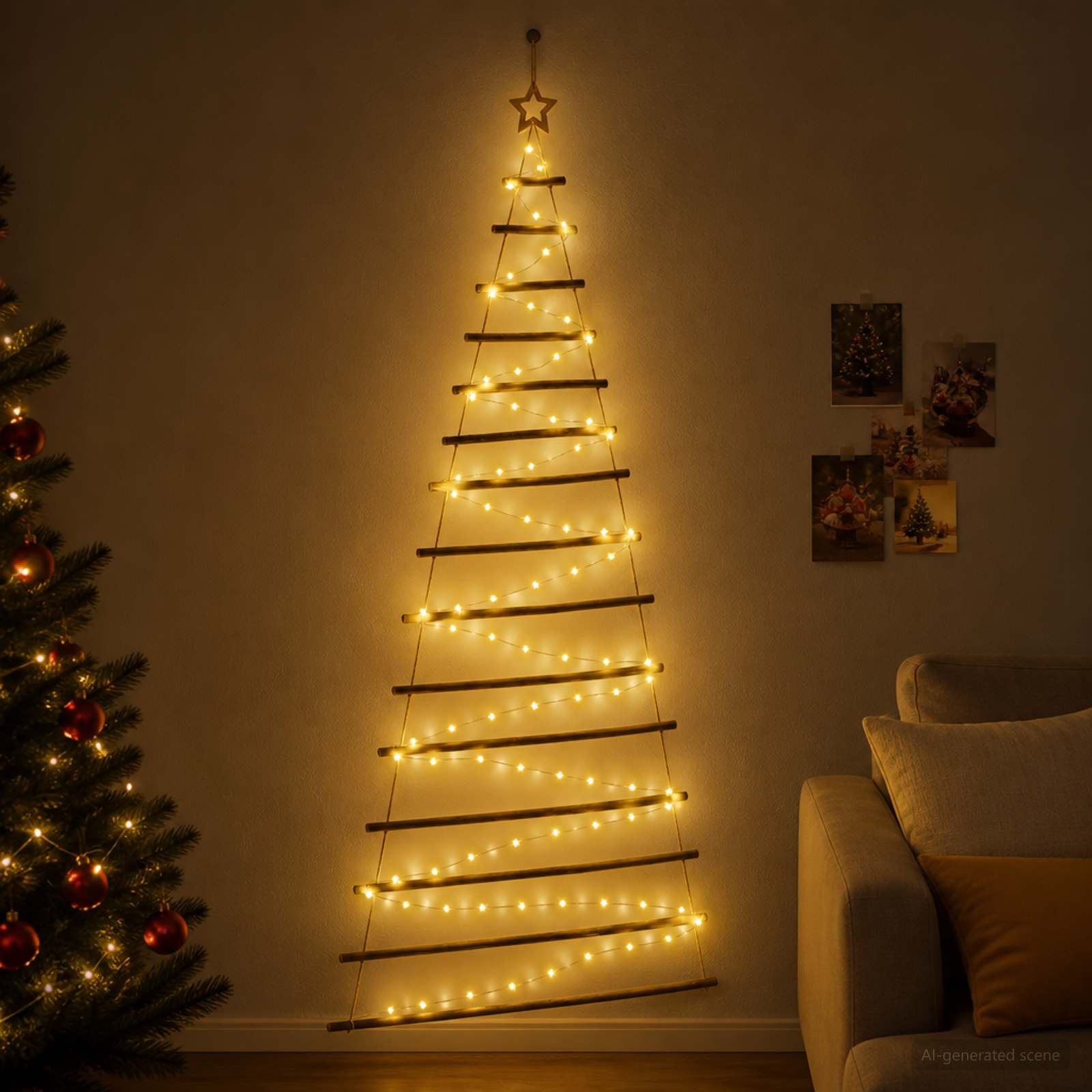 Albero di Natale appeso 210 cm 130 LED Bianco caldo