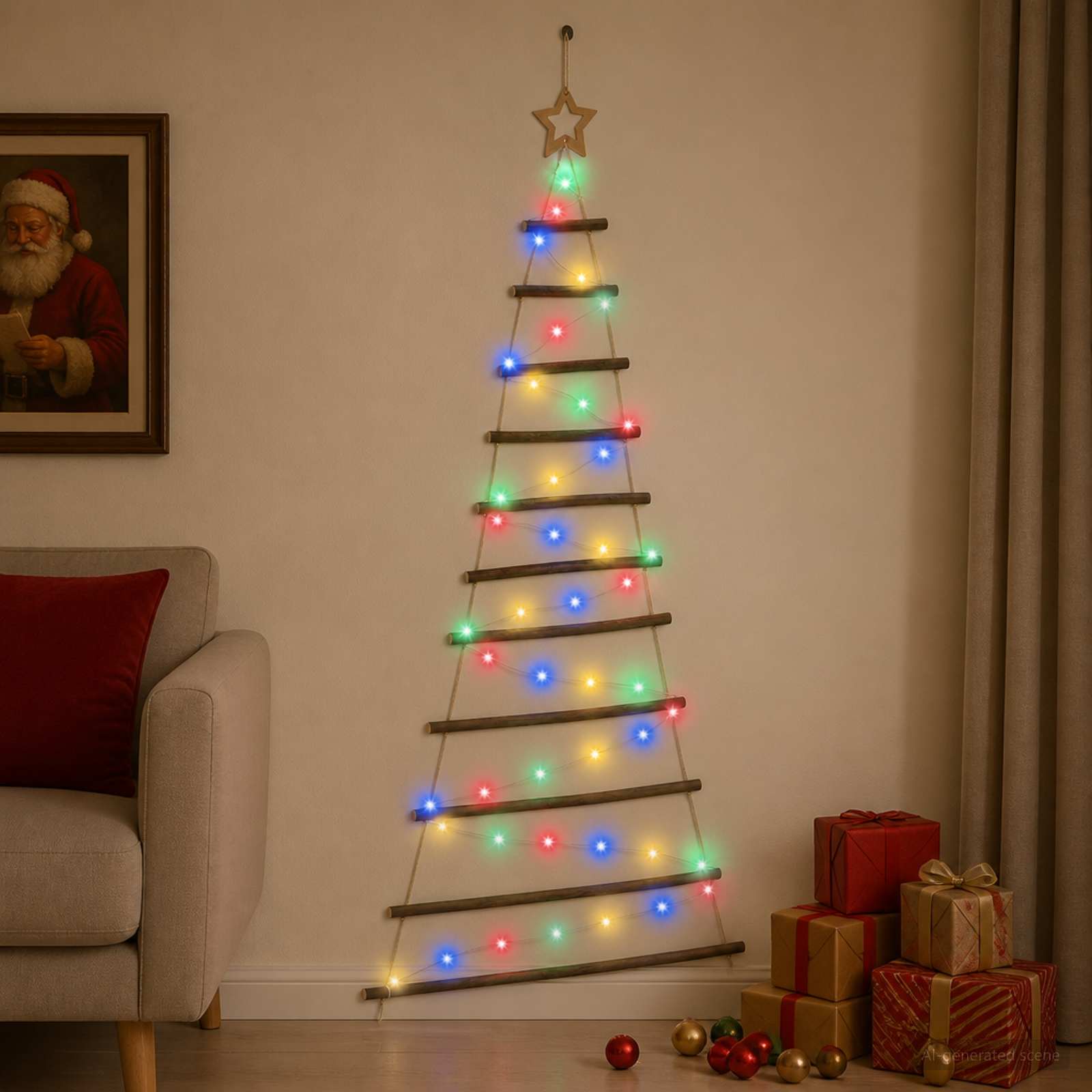 Albero di Natale appeso 150 cm 80 LED Multicolore