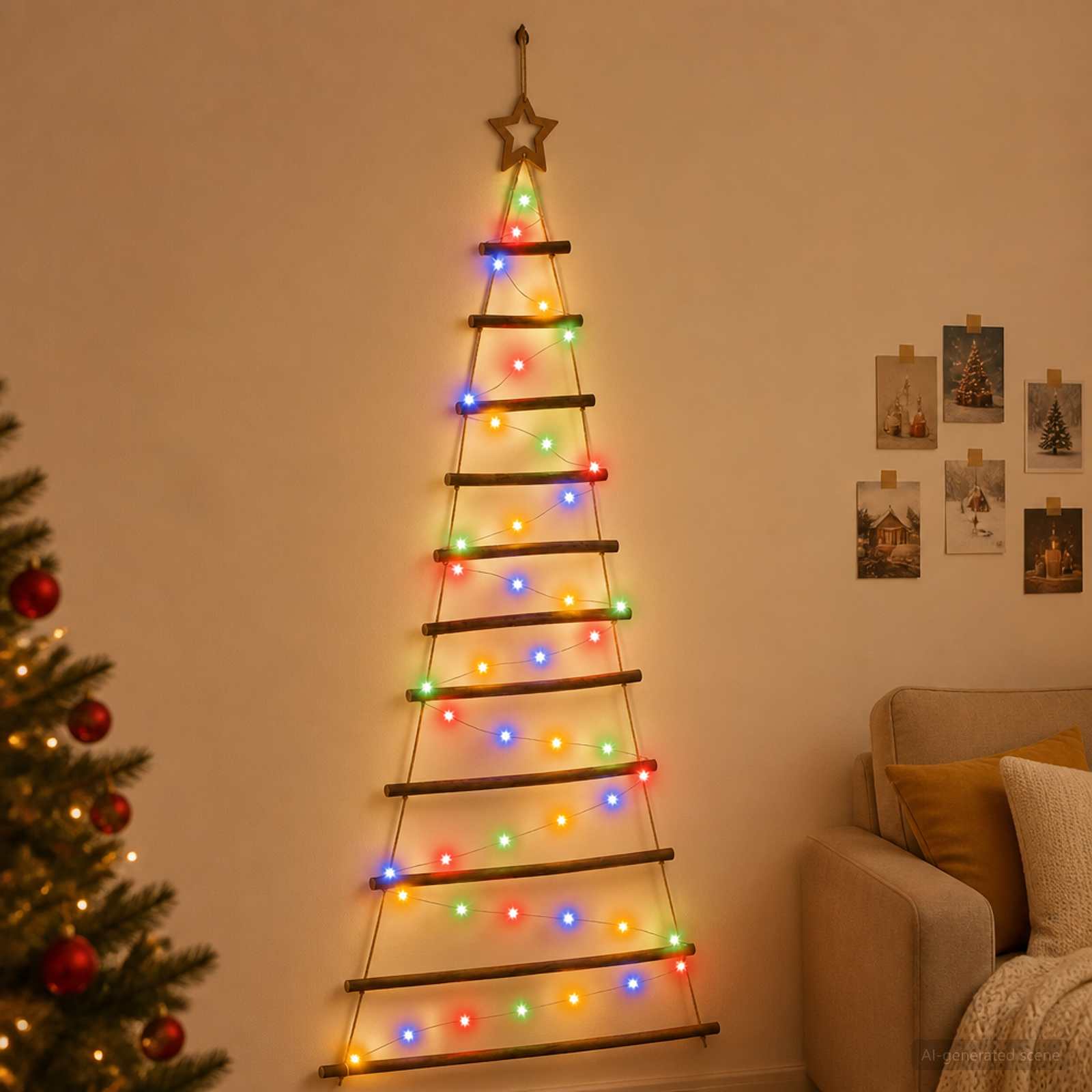 Albero di Natale appeso 150 cm 80 LED Multicolore