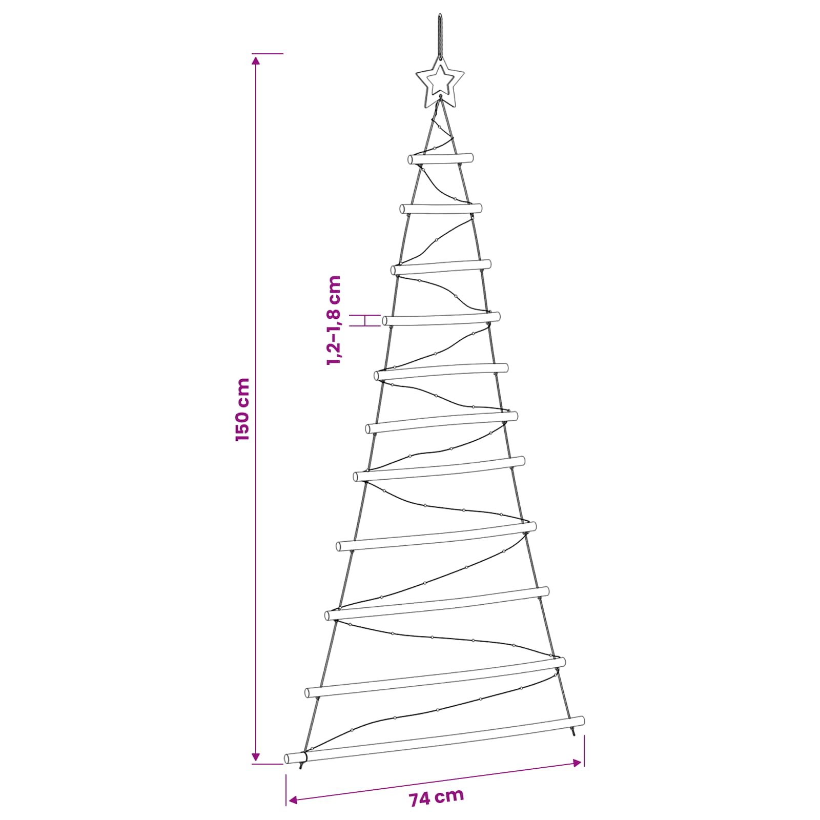 Albero di Natale appeso 150 cm 80 LED Multicolore