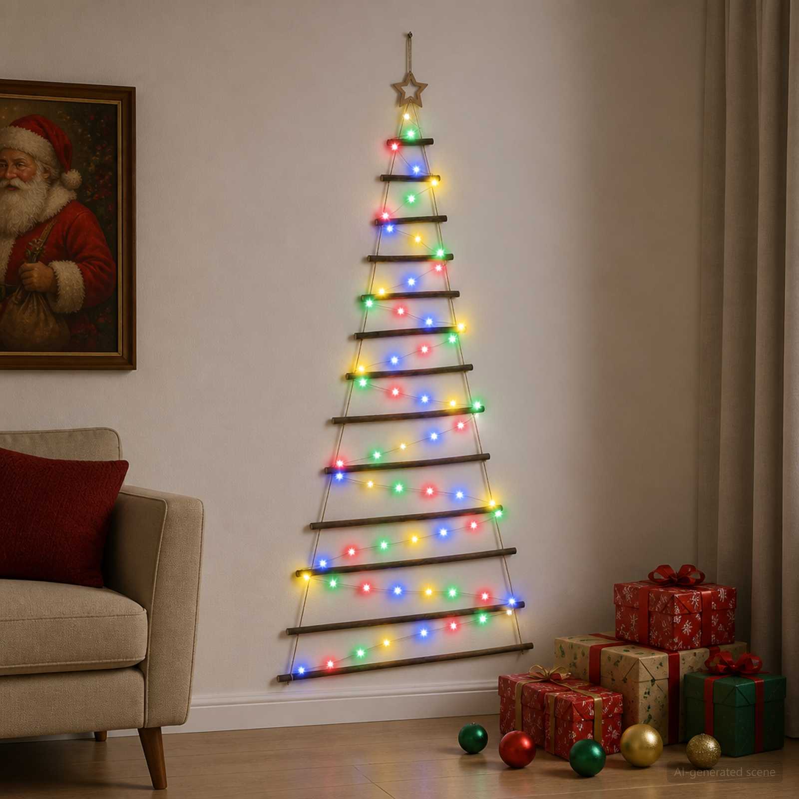 Albero di Natale appeso 180 cm 100 LED Multicolore