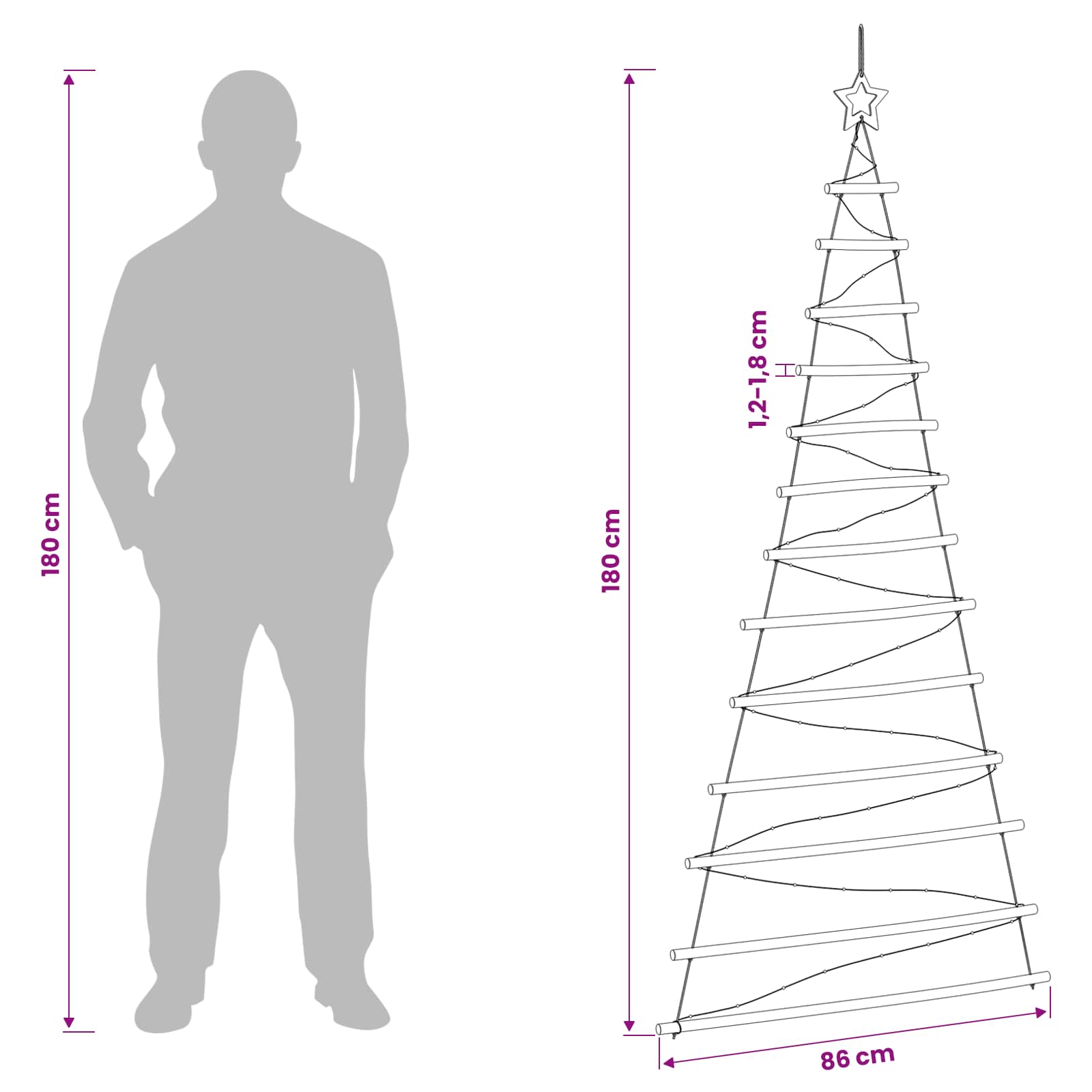 Albero di Natale appeso 180 cm 100 LED Multicolore