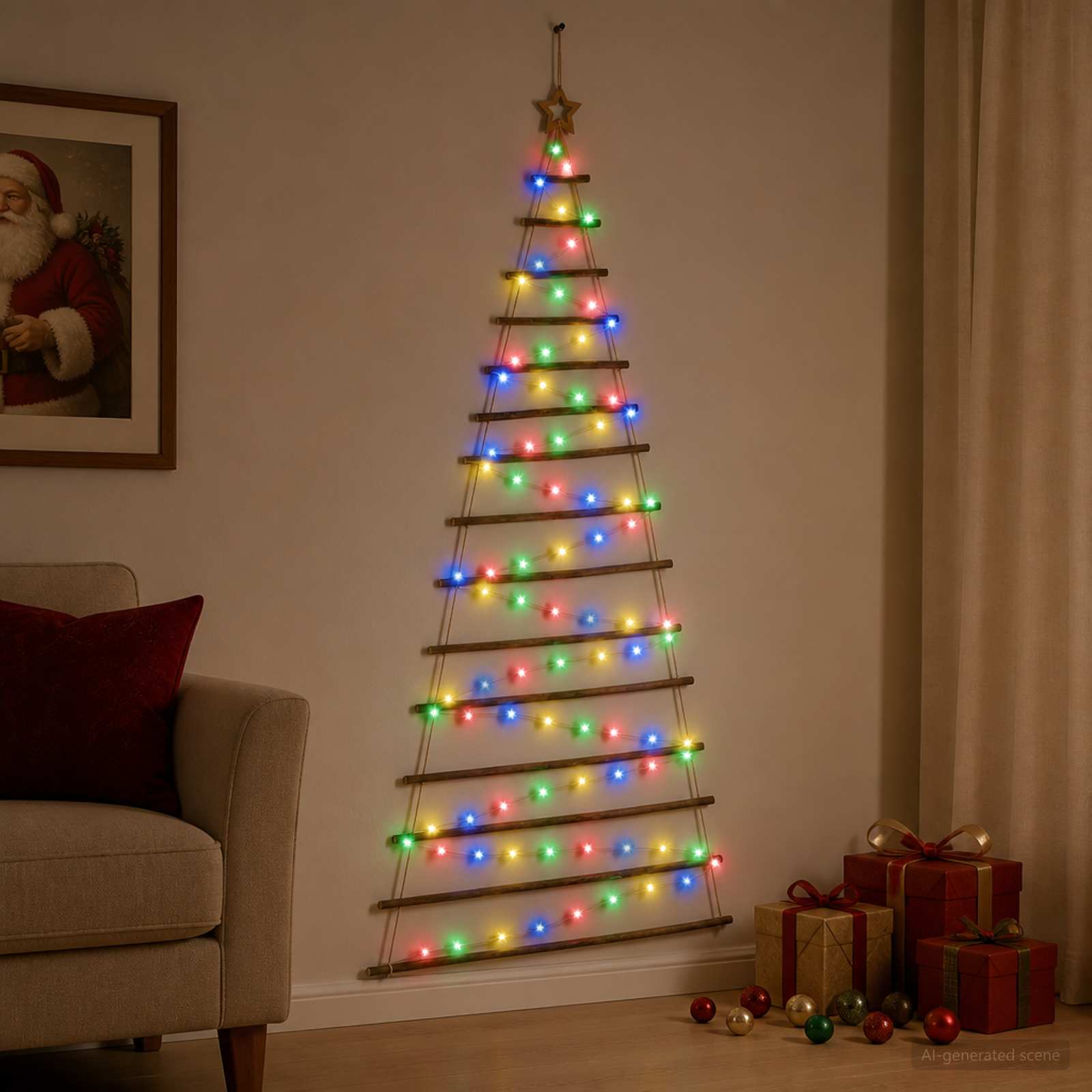 Albero di Natale appeso 210 cm 130 LED Multicolore