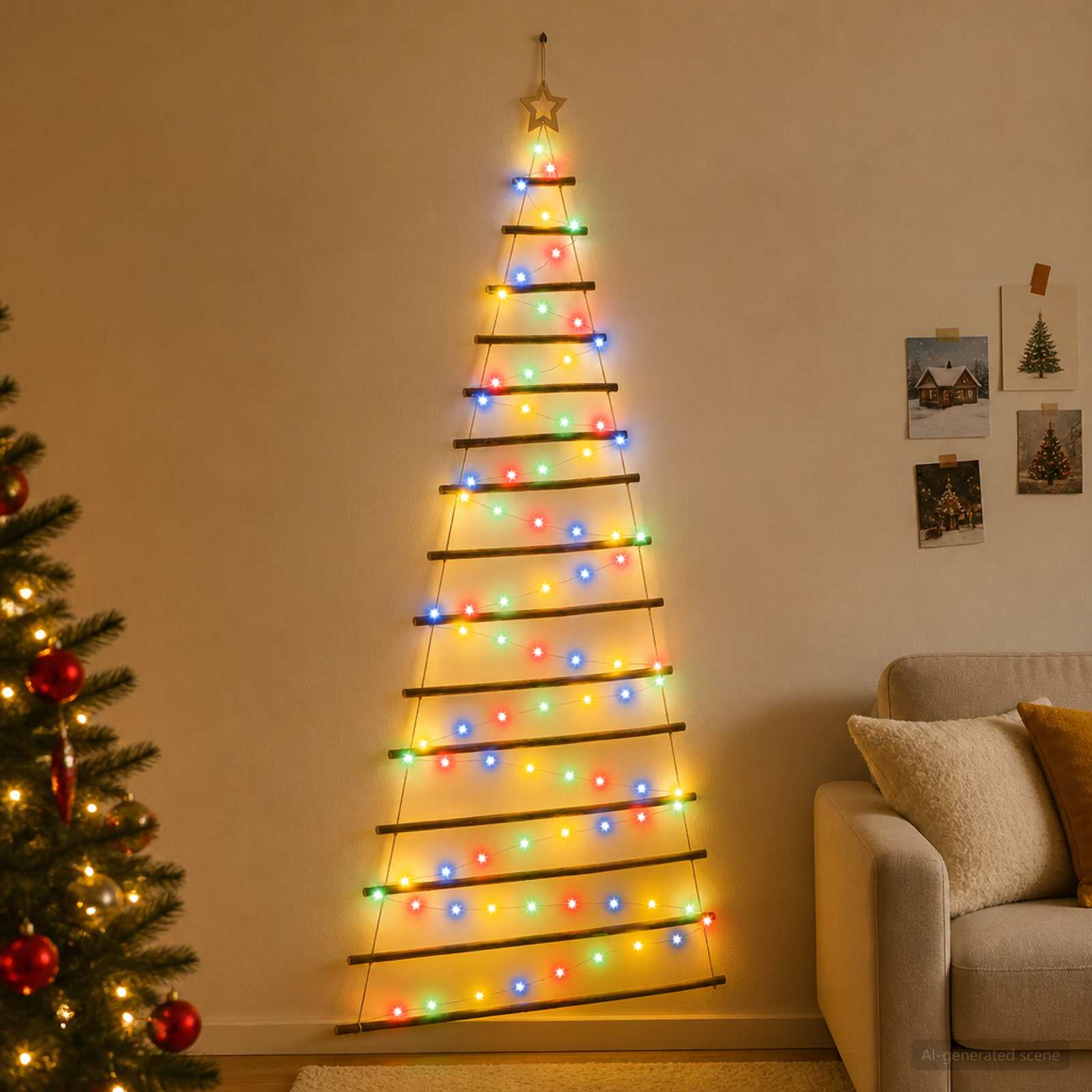 Albero di Natale appeso 210 cm 130 LED Multicolore