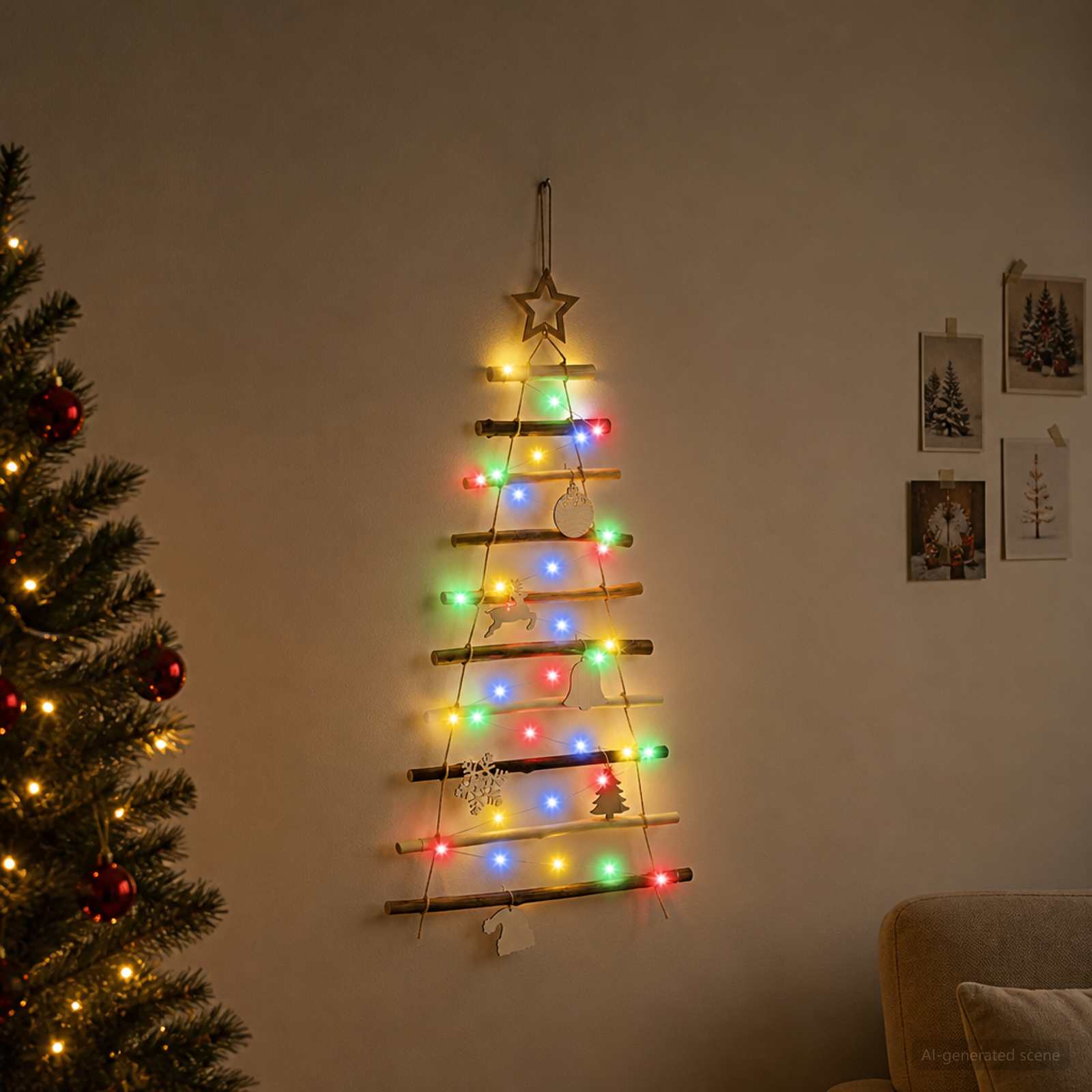 Albero di Natale appeso 90 cm 30 LED Multicolore