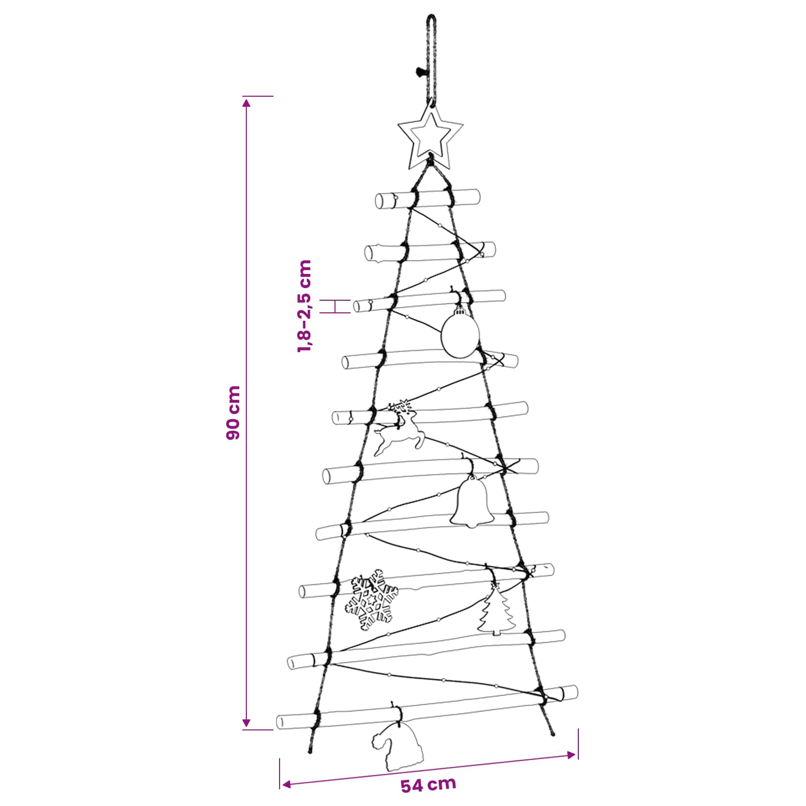 Albero di Natale appeso 90 cm 30 LED Multicolore