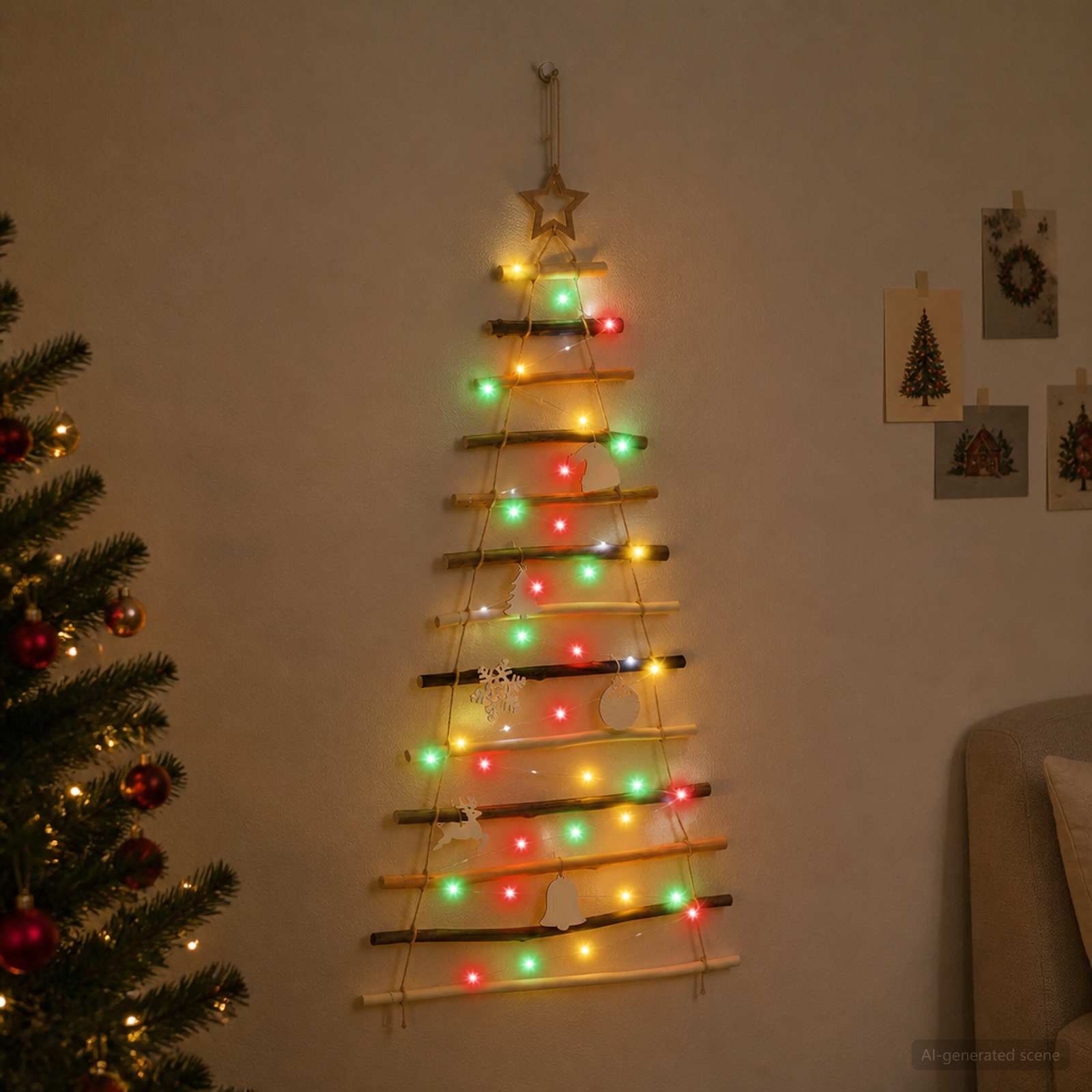 Albero di Natale appeso 120 cm 50 LED Multicolore