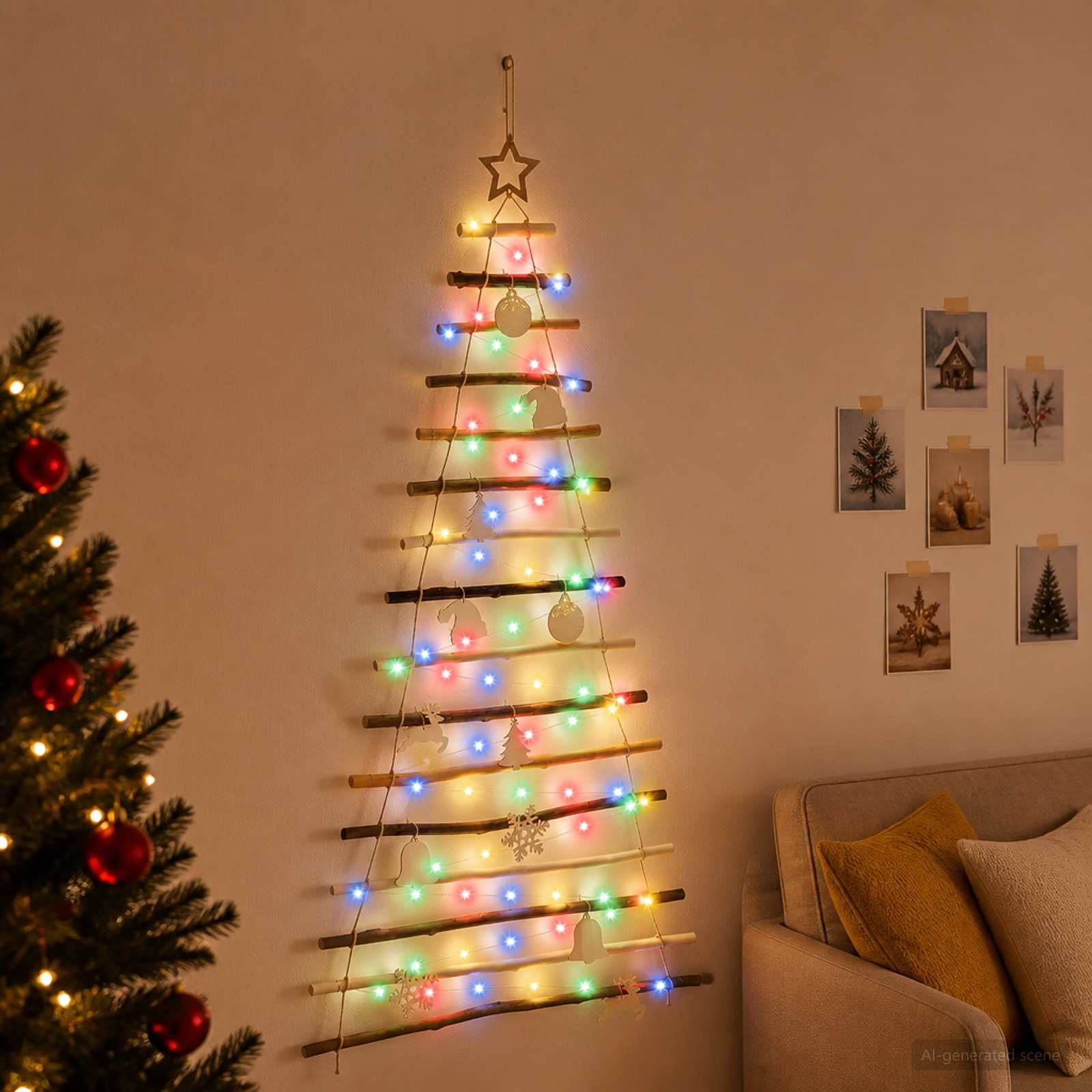 Albero di Natale appeso 150 cm 80 LED Multicolore