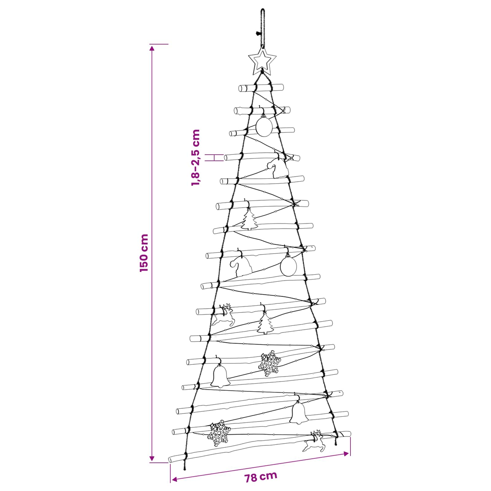 Albero di Natale appeso 150 cm 80 LED Multicolore