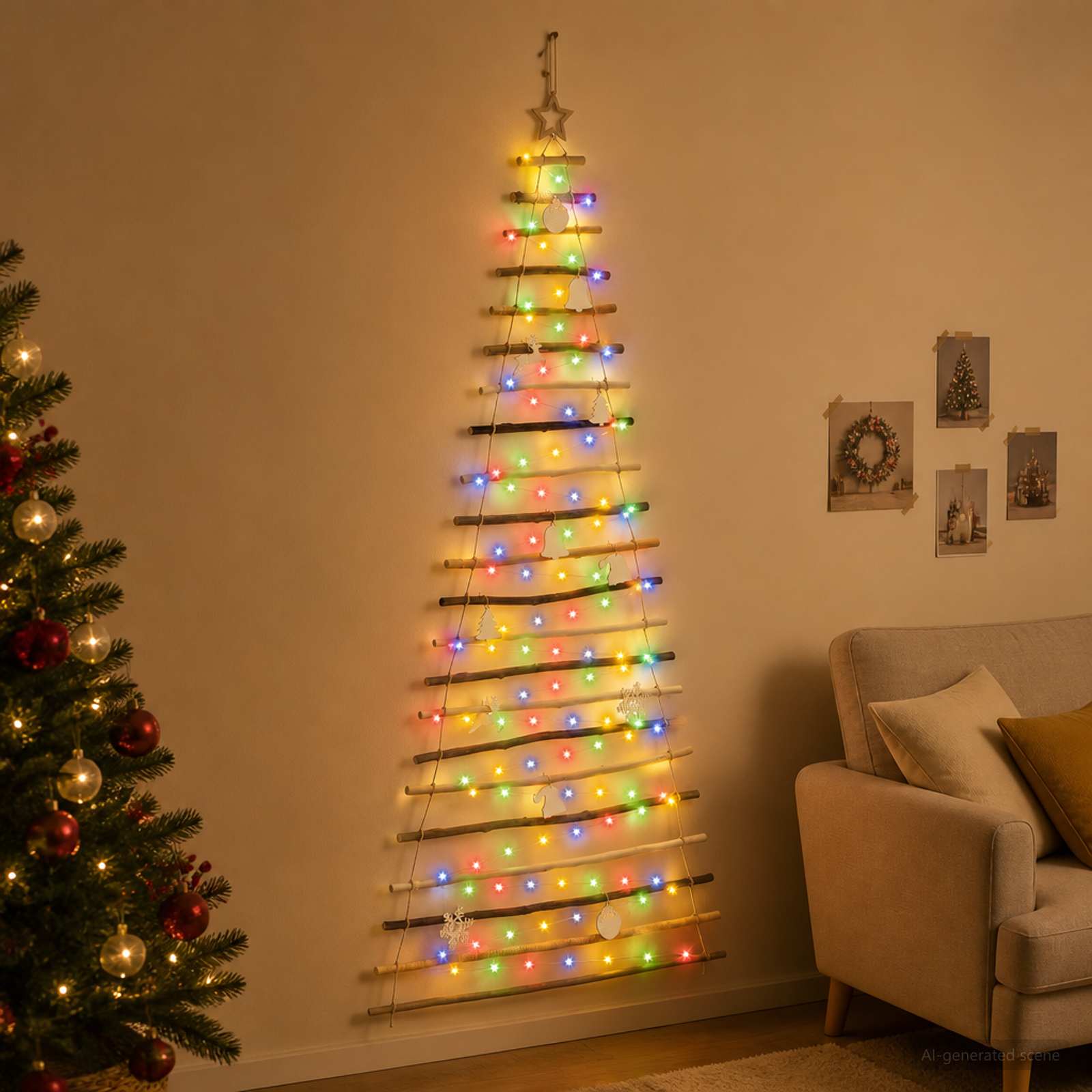 Albero di Natale appeso 210 cm 130 LED Multicolore