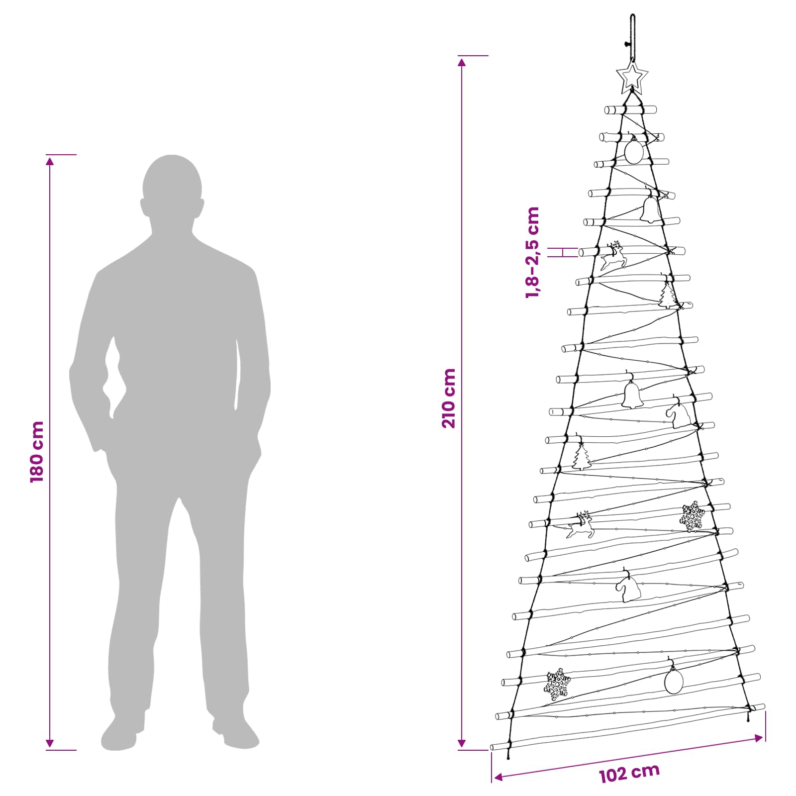 Albero di Natale appeso 210 cm 130 LED Multicolore