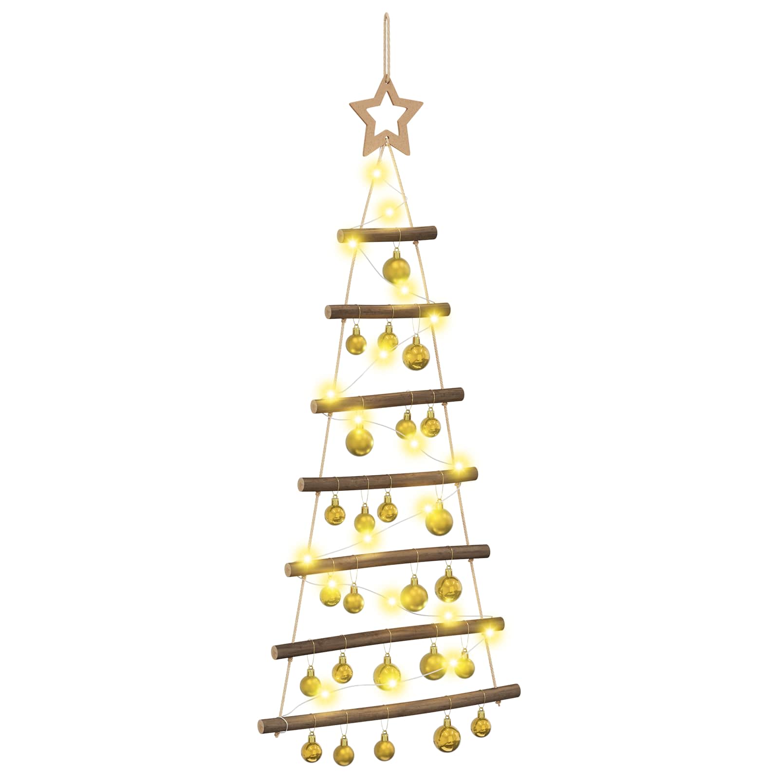 Albero di Natale appeso con palle 90 cm 30 LED Bianco caldo