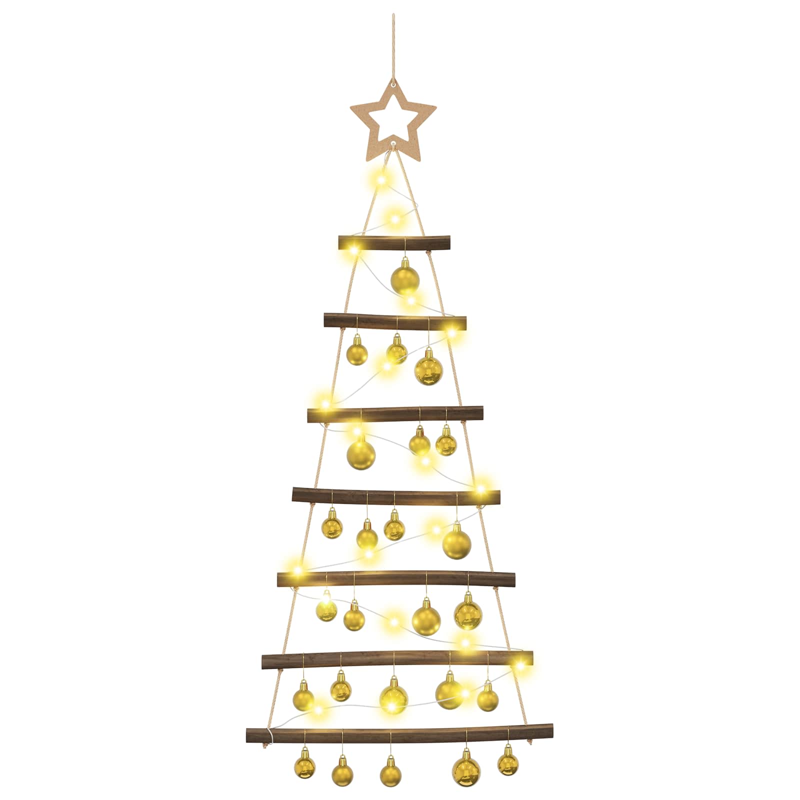 Albero di Natale appeso con palle 90 cm 30 LED Bianco caldo