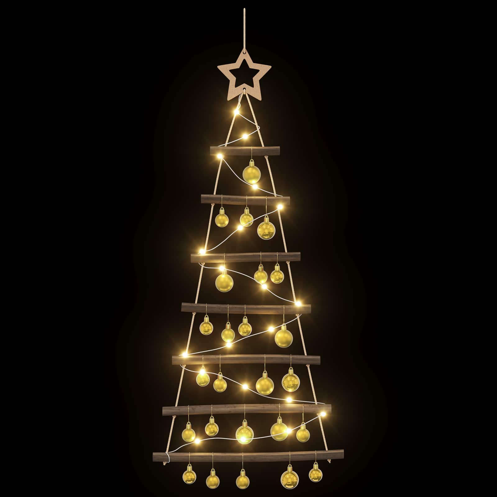 Albero di Natale appeso con palle 90 cm 30 LED Bianco caldo